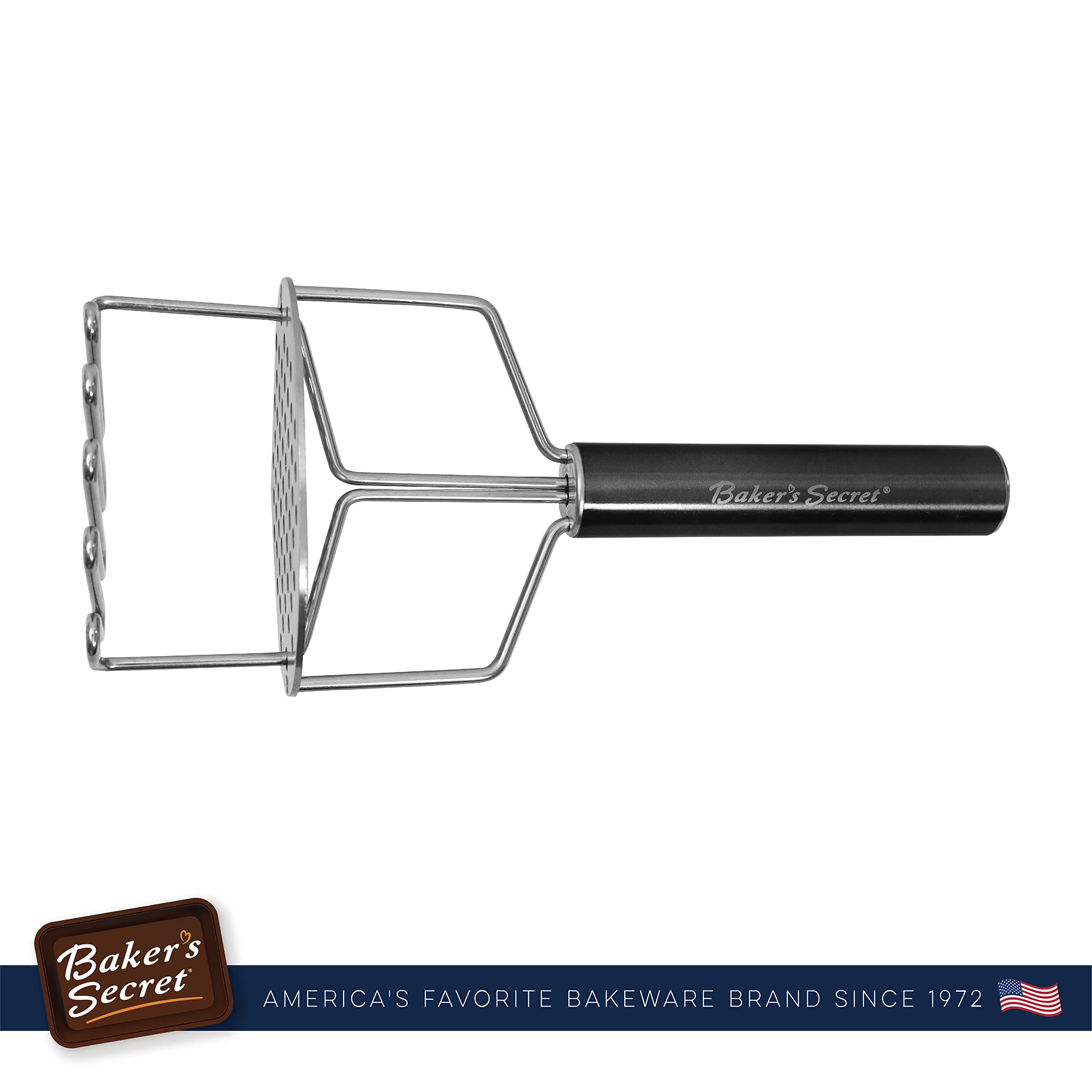 Baker's Secret Stainless Steel Potato Masher & Ricer - Heavy Duty Kitchen Tool with Ergonomic Black Handle - Perfect for Mashing Potatoes, Vegetables & Making Baby Food