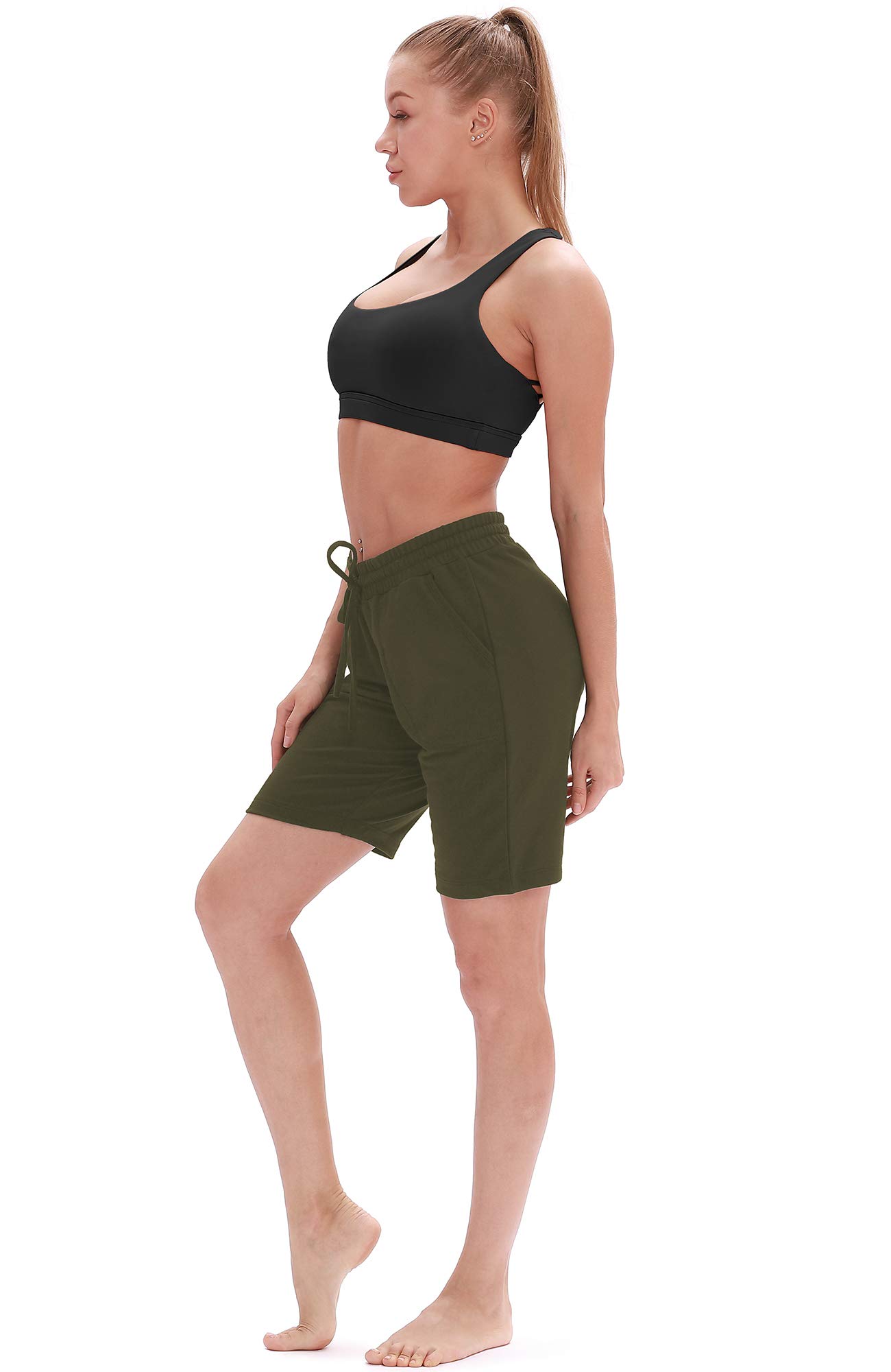 ICYzone Women's Athletic Running Yoga Shorts - High Waist Workout Active Lounge Bermuda Shorts with Pockets for Gym, Yoga & Casual Wear