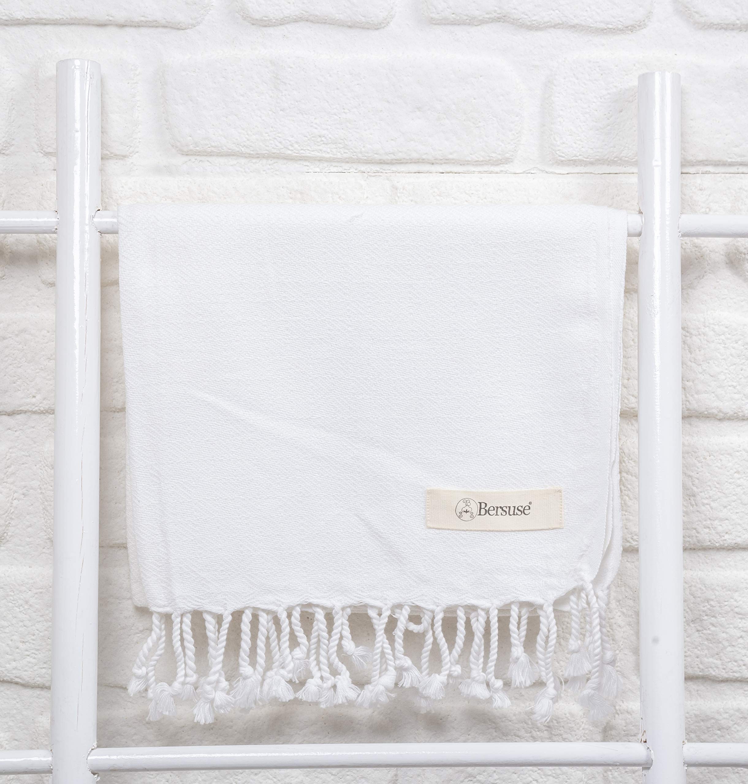 Bersuse 100% Cotton Turkish Bath Towels - Ultra Absorbent & Quick-Drying Hand Towels for Bathroom, Kitchen & Spa - Soft Face, Hair & Hand Towels Set of 6 (23x43 Inches, White) - Perfect for Home, Hotel & Gym Use