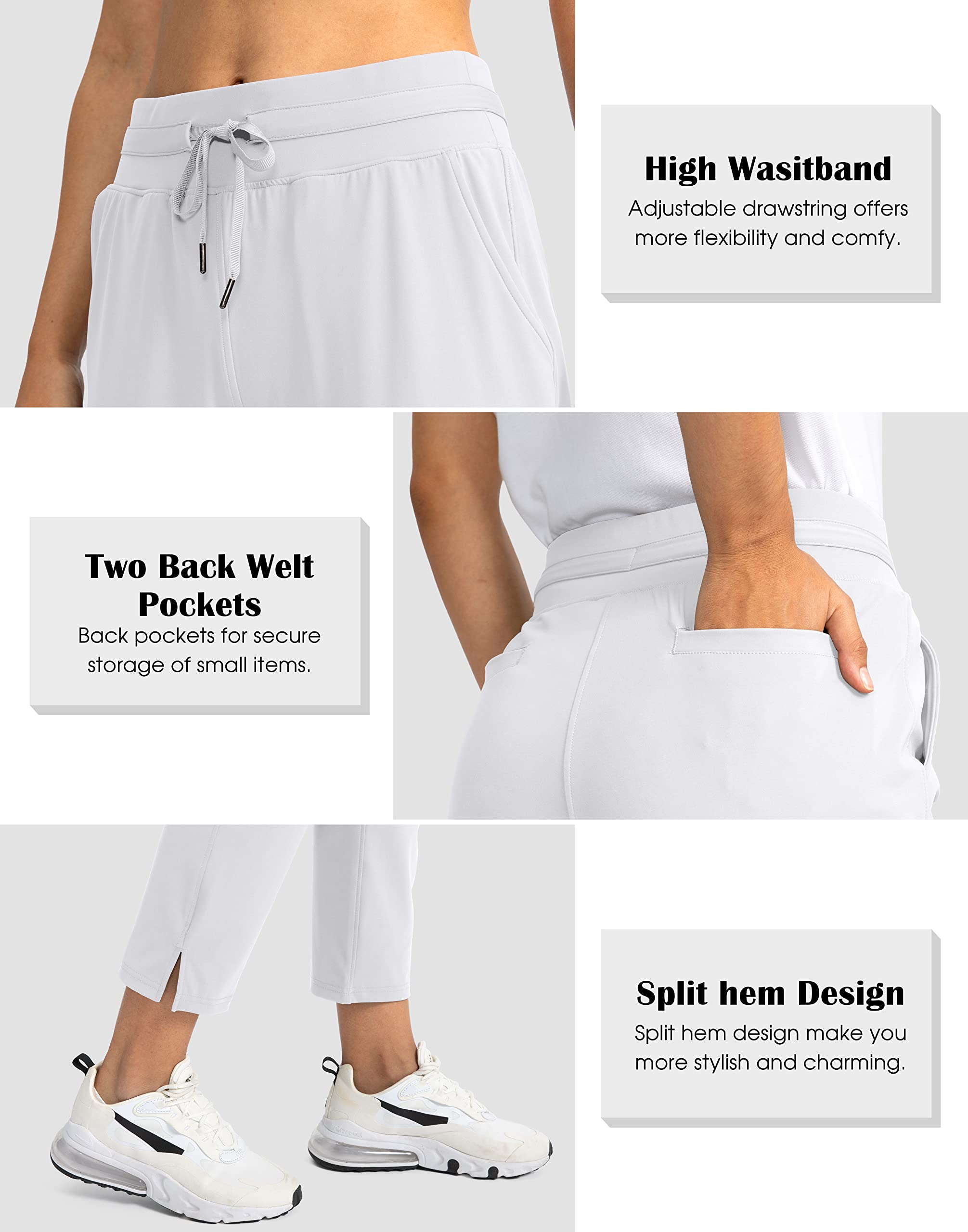 Soothfeel Women's High Waisted Sweatpants - 7/8 Length Stretch Pants with 4 Pockets for Travel, Golf, Work & Athletic Wear | Comfortable Casual Pants for Everyday Use & Outdoor Activities