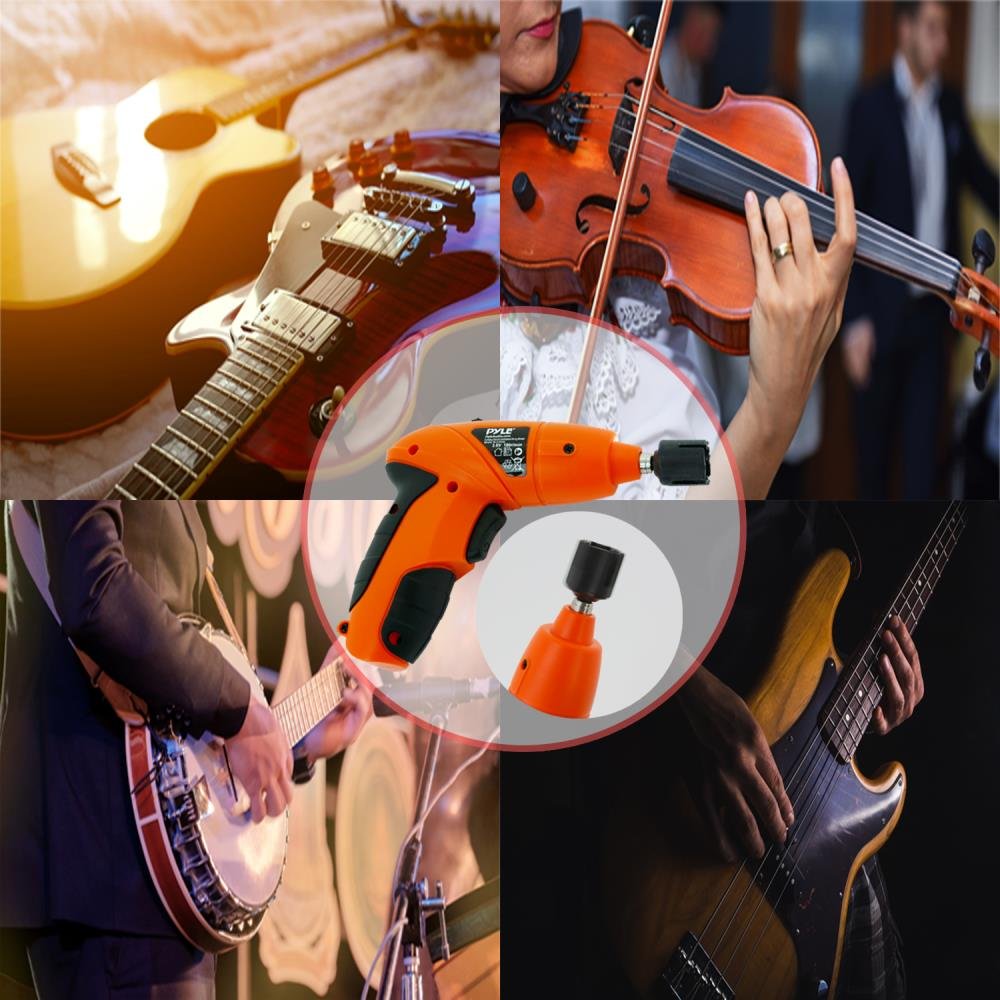 Pyle Wireless Electric Guitar String Winder - Universal Rechargeable Guitar String Winder with Built-in LED Lights & Battery - Compatible with All Guitar Brands - Perfect for Guitar Maintenance & String Changing at Home or Studio