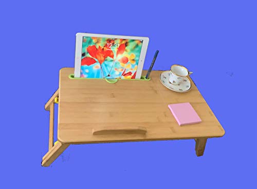 Adjustable 100% Bamboo Laptop Desk with Tilting Tray & Storage Drawer - Portable Bed Tray for Breakfast, Work, Reading in Bed or Sofa