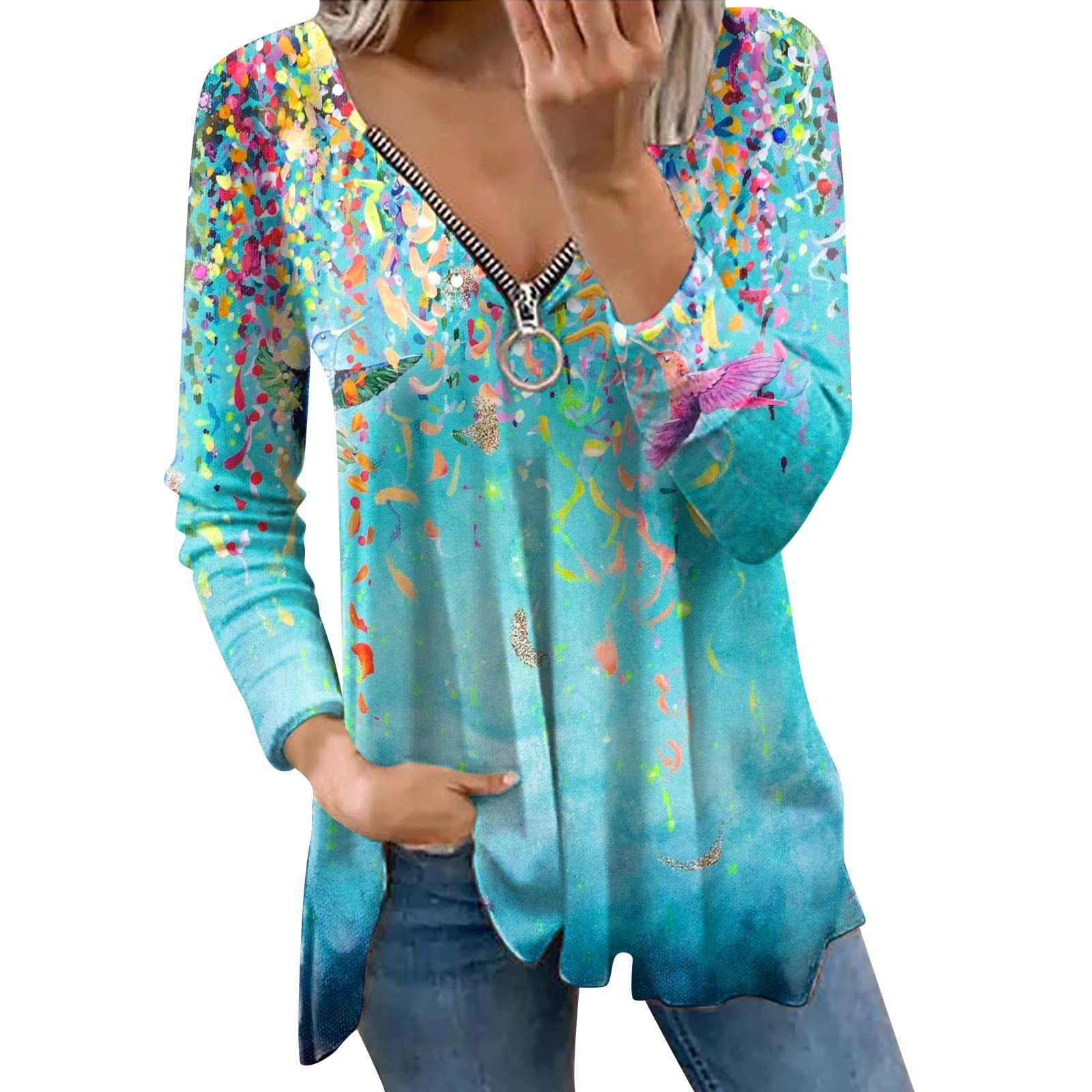 Women's Sexy Casual 3/4 Sleeve Tiered Bell Sleeve Crewneck Loose Blouse Top - Elegant Dressy Shirt for Work, Date Night & Party Outfits