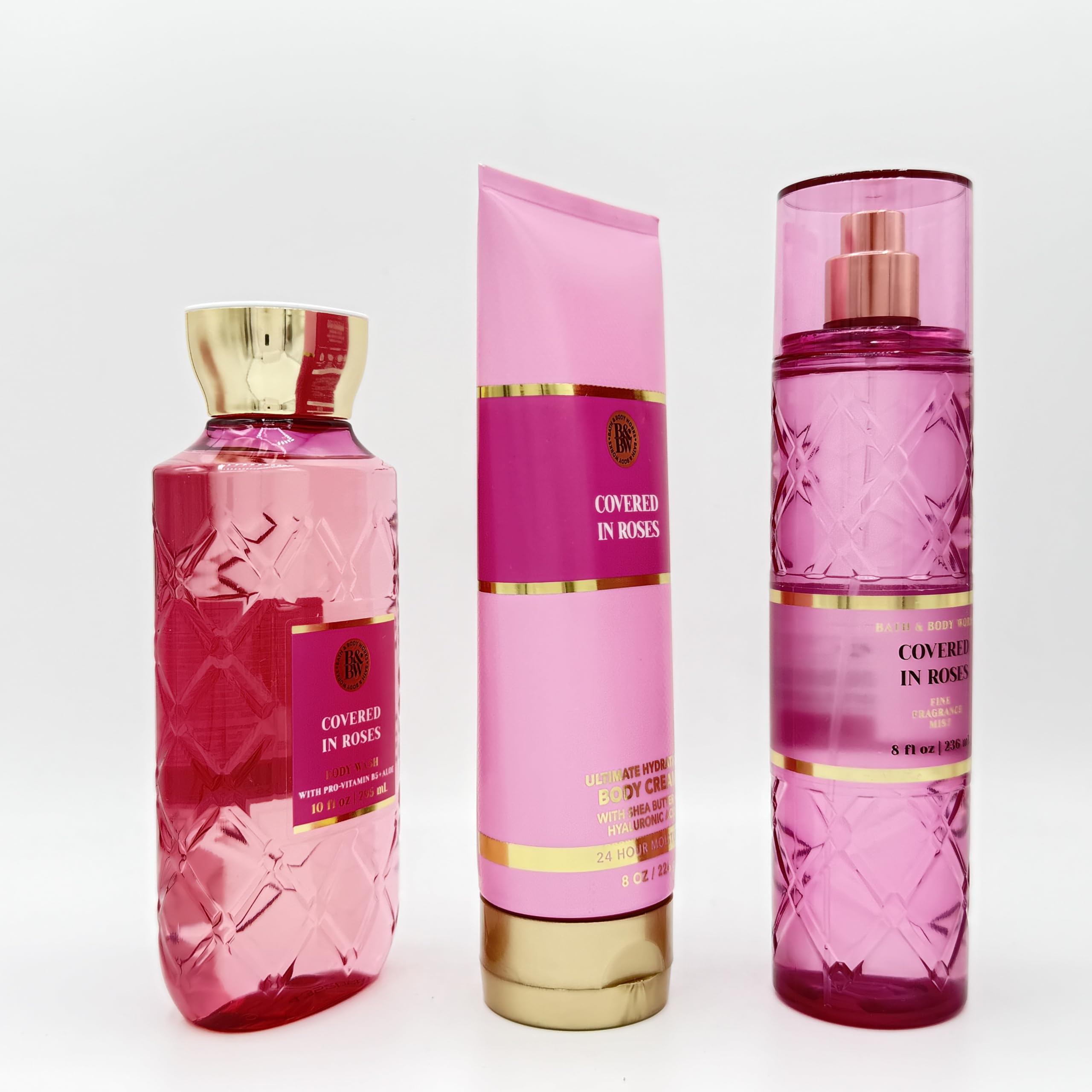 Luxury Covered in Roses 3-Piece Bath & Body Gift Set - Moisturizing Body Wash, Hydrating Body Cream & Fragrance Mist | Perfect for Self-Care, Spa Days & Romantic Gifts