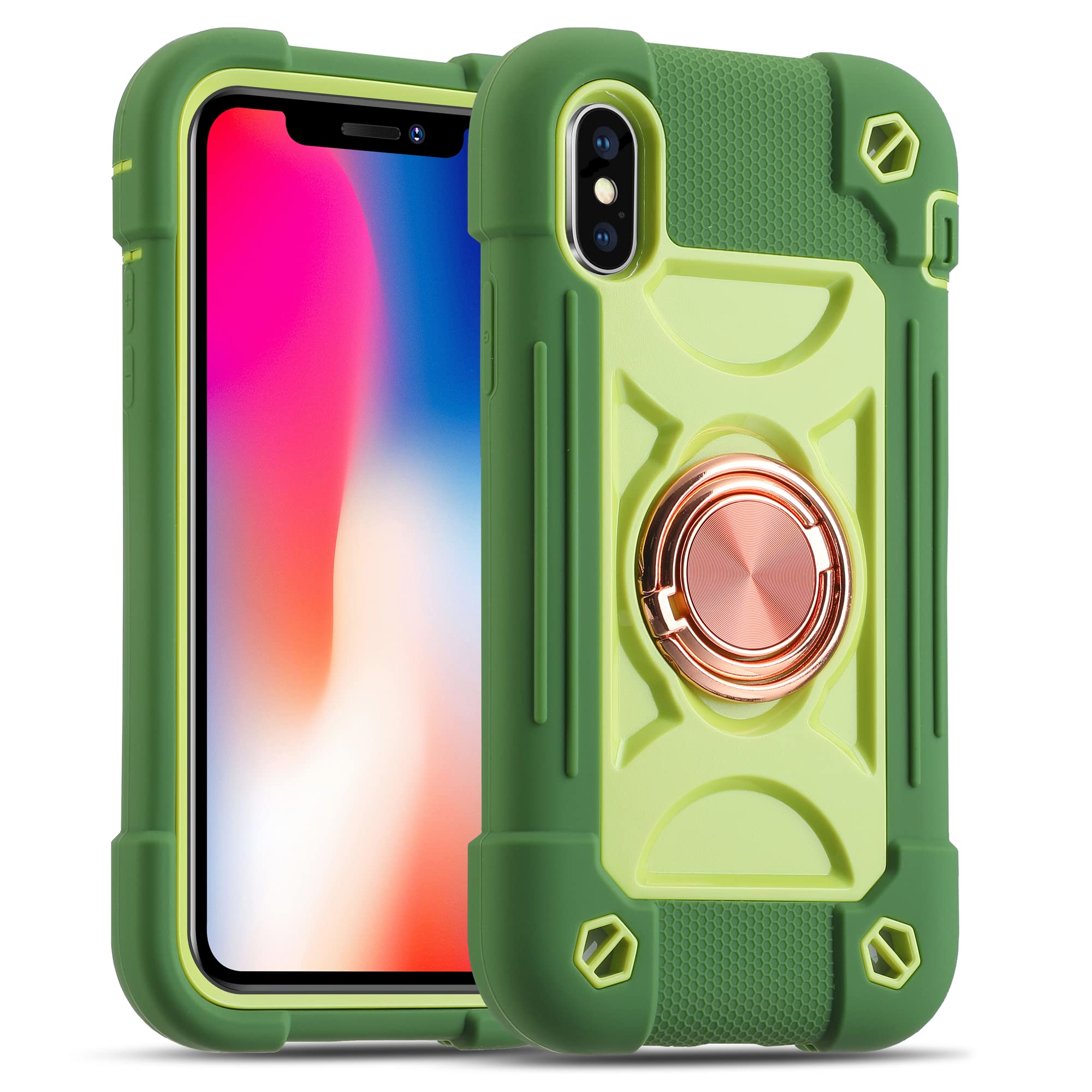 MARKILL iPhone X/XS Case 5.8 Inch - Military Grade Shockproof Cover with Magnetic Car Mount & Ring Stand | Compatible with iPhone X & XS | Perfect for Driving, Outdoor Adventures & Daily Protection (Avocado Green)