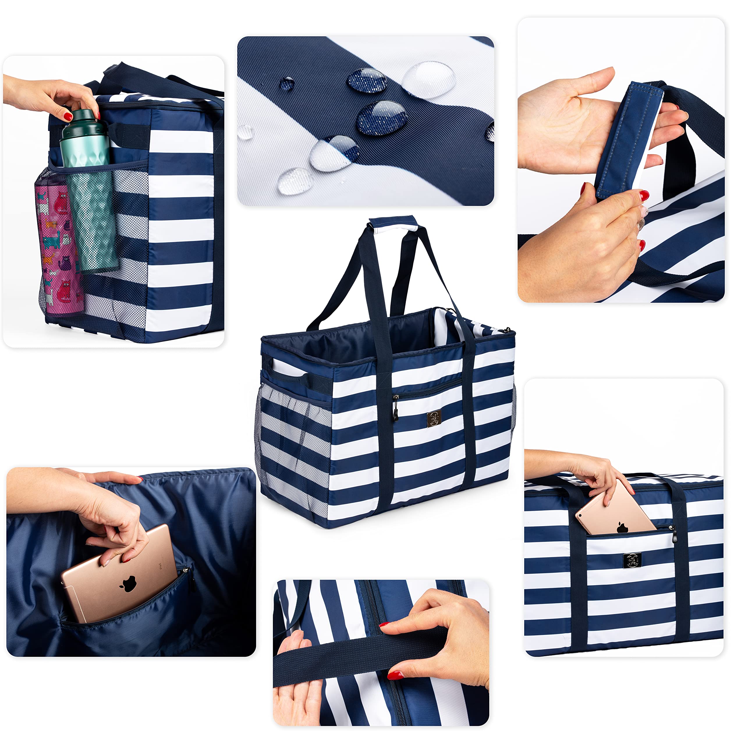 BANG&CARSEN Extra Large Waterproof Beach Tote Bag with Hard Bottom & Top Zipper - Durable Travel Shopping Bag for Women | Perfect for Beach Trips, Poolside, Gym & Grocery Shopping