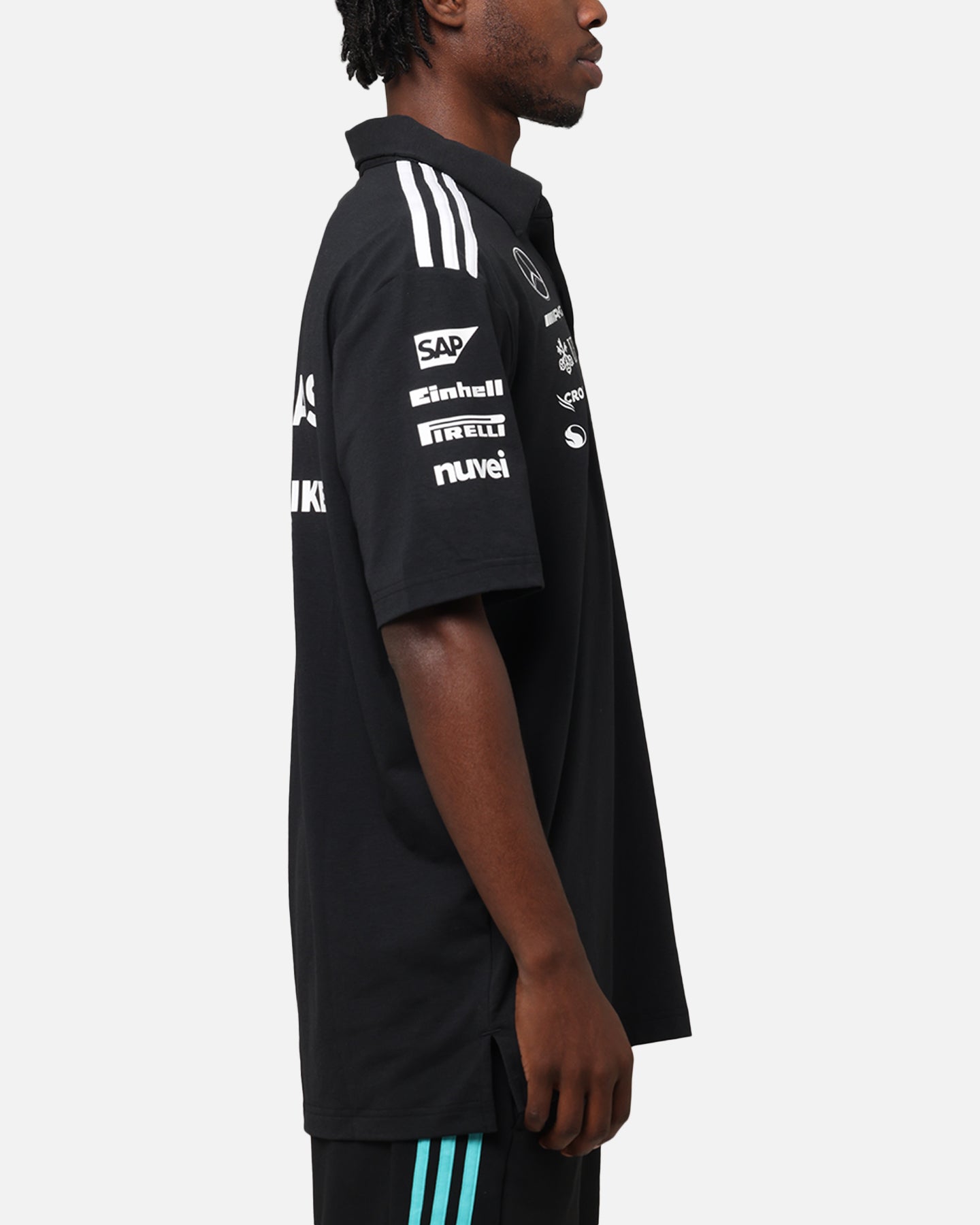 Adidas x Mercedes AMG PETRONAS F1 2025 Team Polo Shirt - Black & White - Official Formula One Racing Apparel for Fans & Enthusiasts - Perfect for Race Day & Casual Wear