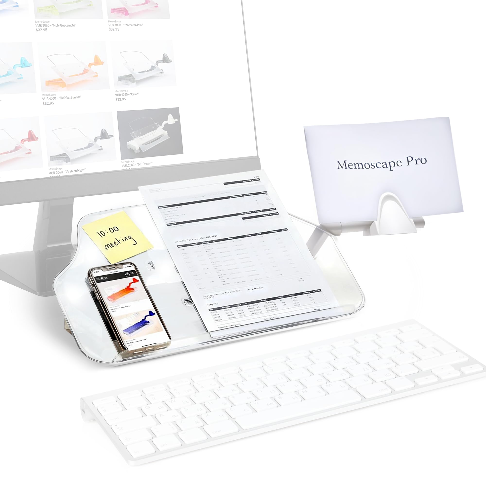 MemoScape PRO Adjustable Document Holder for Desk - Ergonomic Copy Stand to Reduce Neck Strain & Improve Typing Efficiency - White Office & Home Organization Accessory - Perfect for Computer Workstations, Reading Documents, and Online Learning