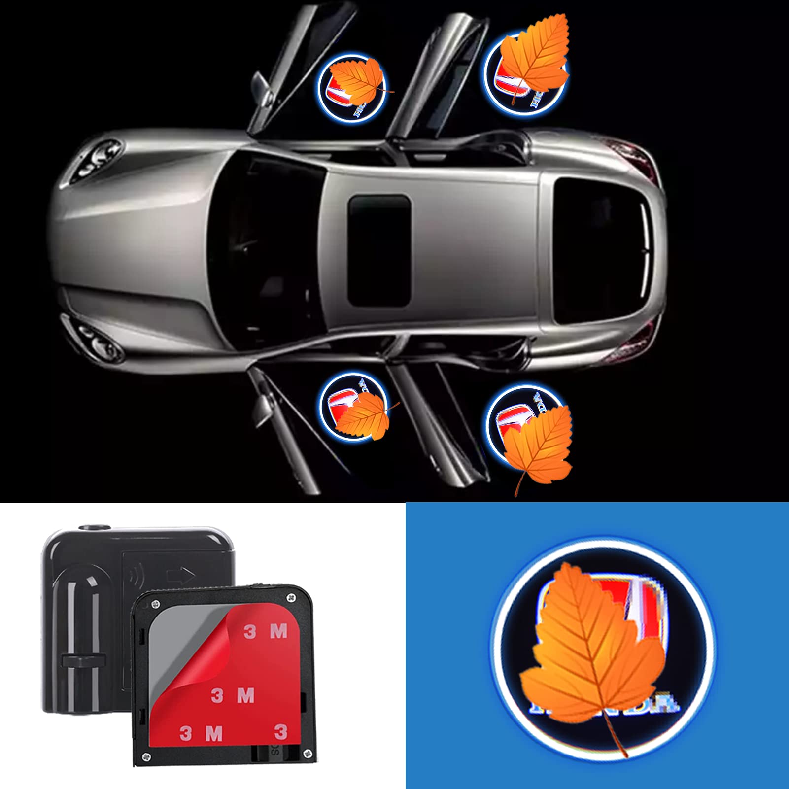 2PCS Honda Car Door Projector Logo Lights - Custom Ghost Shadow Courtesy Lamps for Honda Civic, Accord, CR-V - Enhance Your Ride with Personalized Welcome Lights for Night Driving & Car Shows