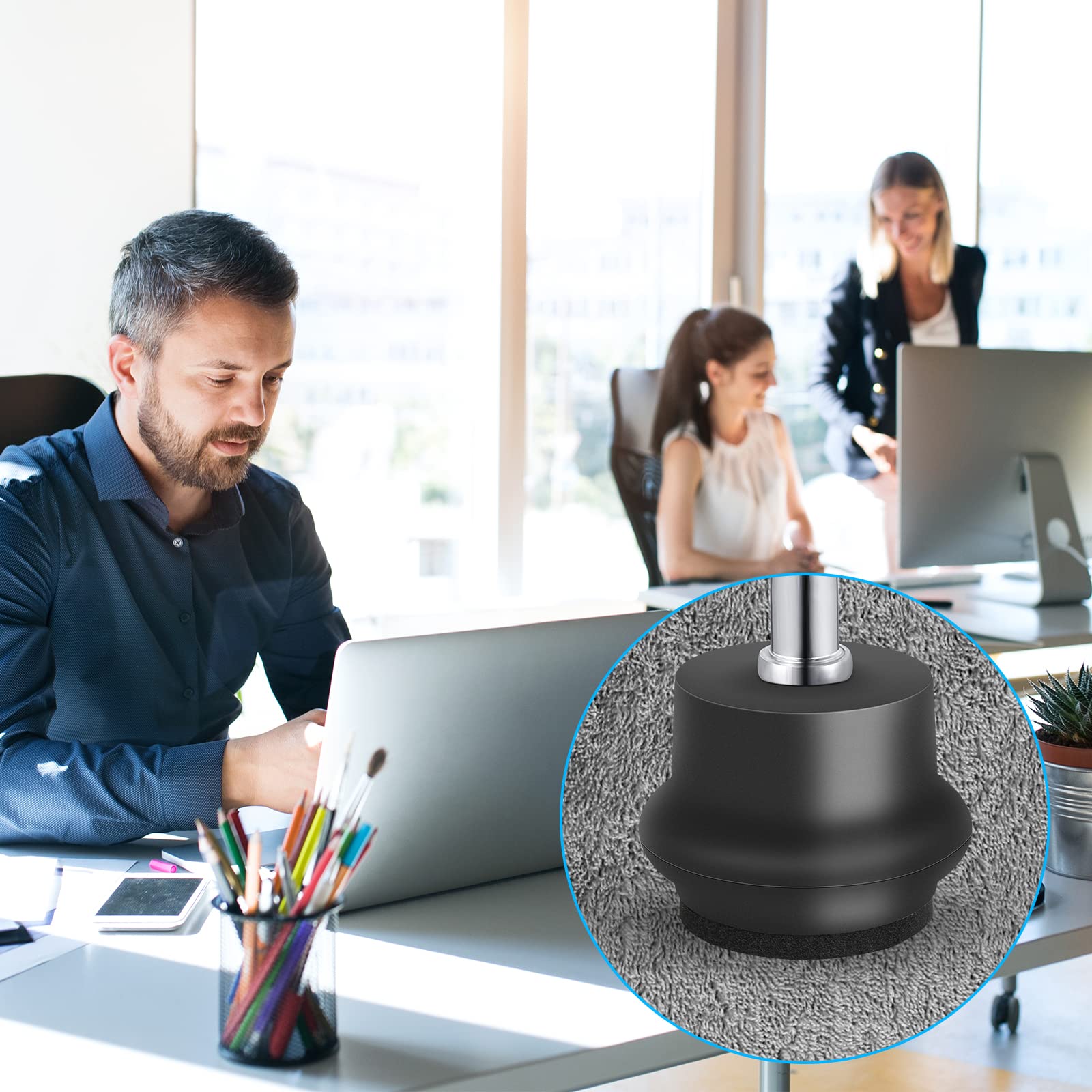 Bell Glides Replacement Office Chair Wheels - Convert Swivel Casters to Fixed Stationary Castors for Carpet Floors | Includes Self-Adhesive Felt Pads & Wheel Stoppers | Perfect for Home Office, Conference Rooms & Workspaces