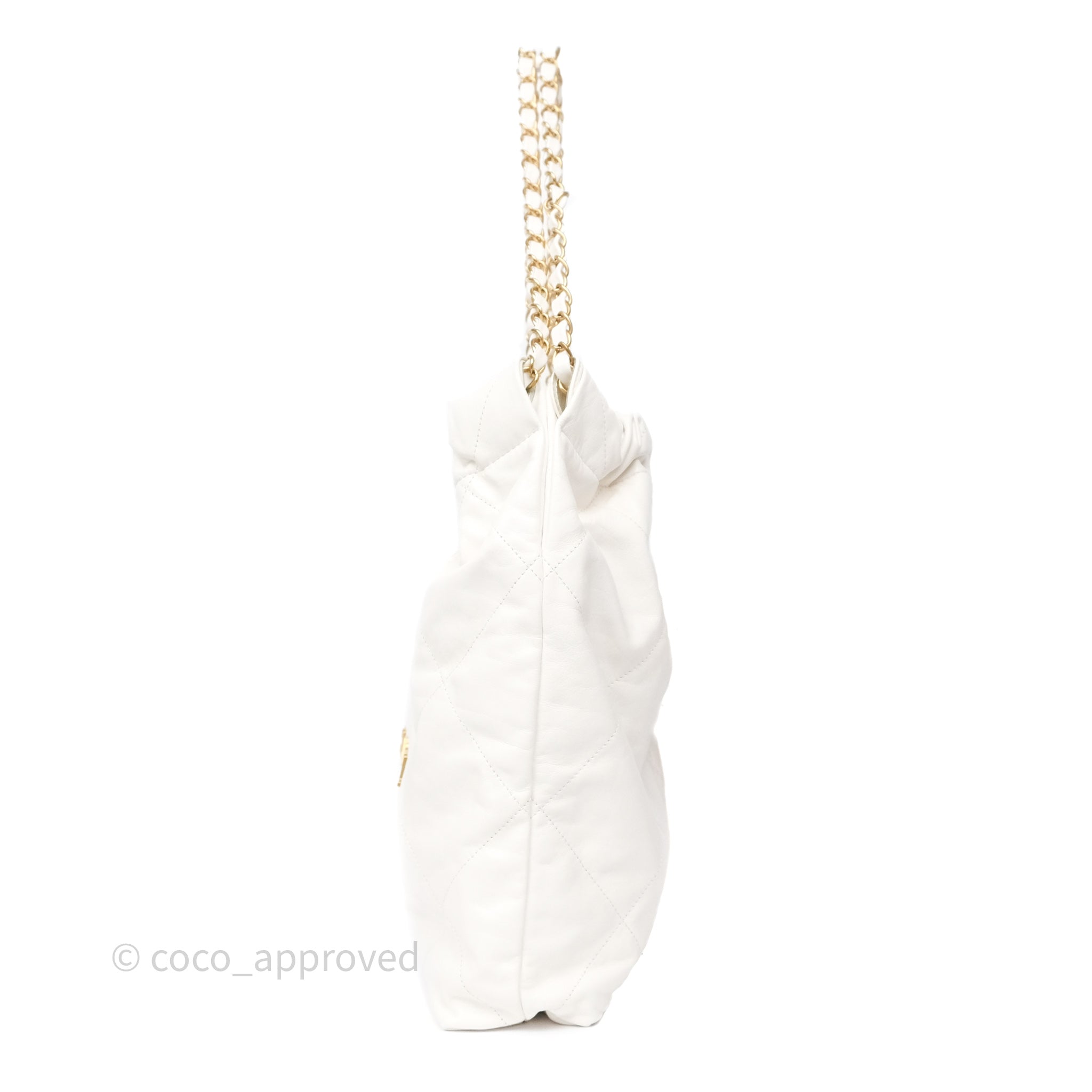 Chanel 22 Medium Handbag in White Shiny Crumpled Calfskin with Aged Gold Hardware - Luxury Shoulder Bag for Women, Perfect for Date Night & Special Occasions