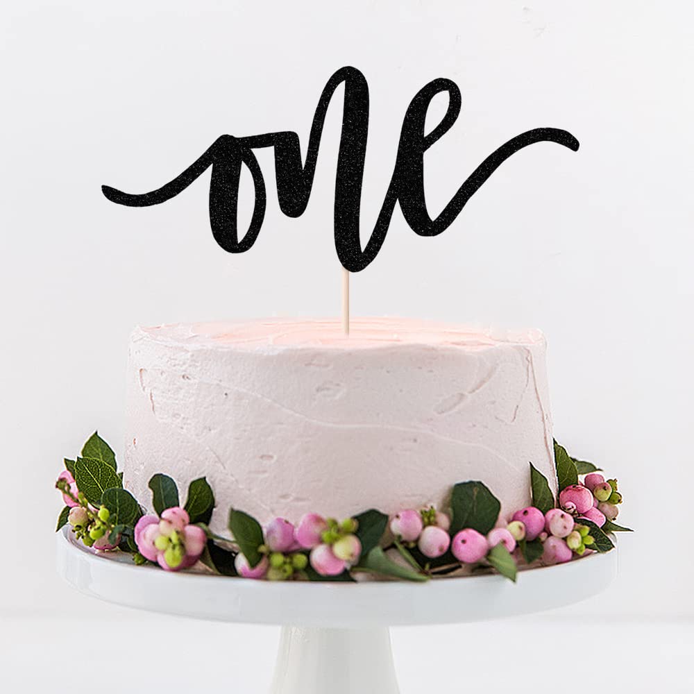 1st Birthday Cake Topper - Personalized One Cake Topper for Girls & Boys Birthday Party Decorations (Black) - Perfect for 1st Birthday Cakes, Smash Cakes & Baby Shower Celebrations