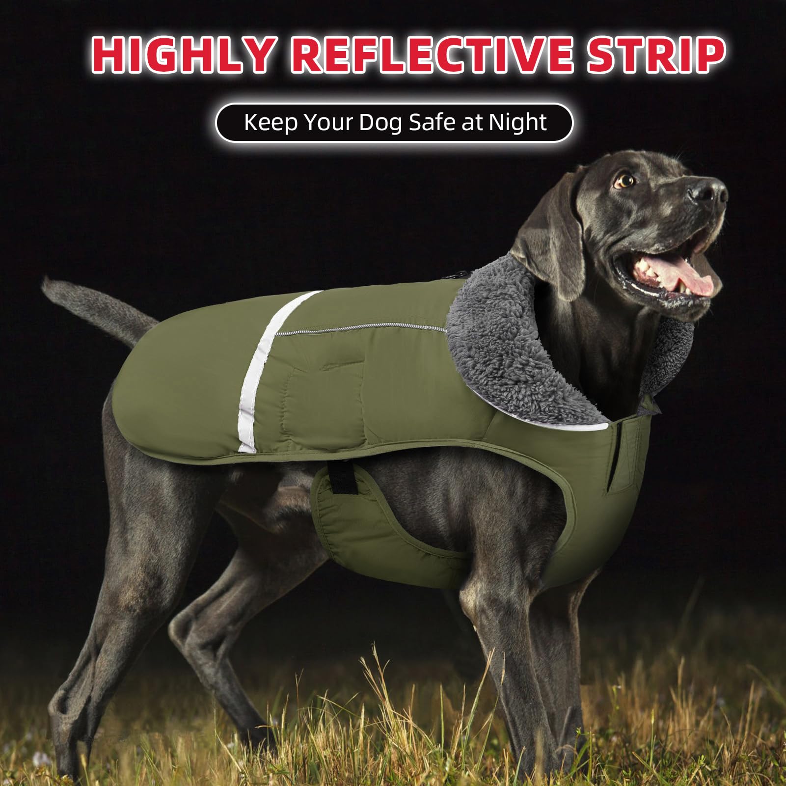 Waterproof Dog Winter Coat with Thick Furry Collar & Reflective Strips - Warm Fleece Lining for Small Medium Large Dogs - Cold Weather Snow Jacket for Outdoor Walking Hiking Camping