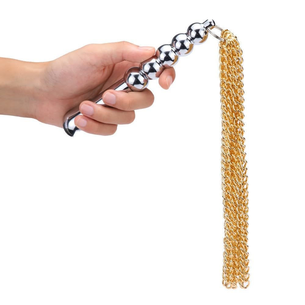 Premium Metal BDSM Whip with Anal Plugs - Gold Bondage Toy for Couples, Spanking & Sensual Play - Perfect for BDSM Training, Roleplay & Adult Intimacy