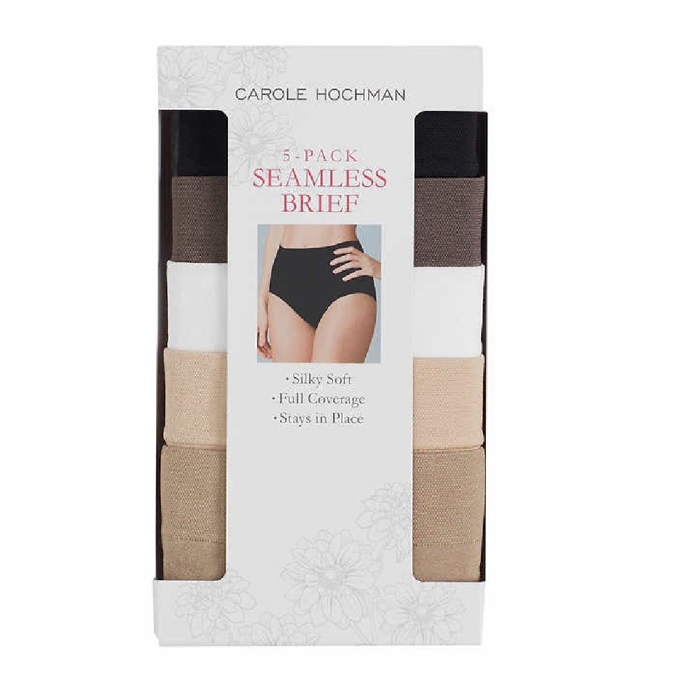 Carole Hochman Women's Silky Soft Seamless Full Coverage Modern Brief Panties - 5 Pack Multipack (Regular & Plus Sizes) - Comfortable Everyday Wear for Work, Travel & Lounge