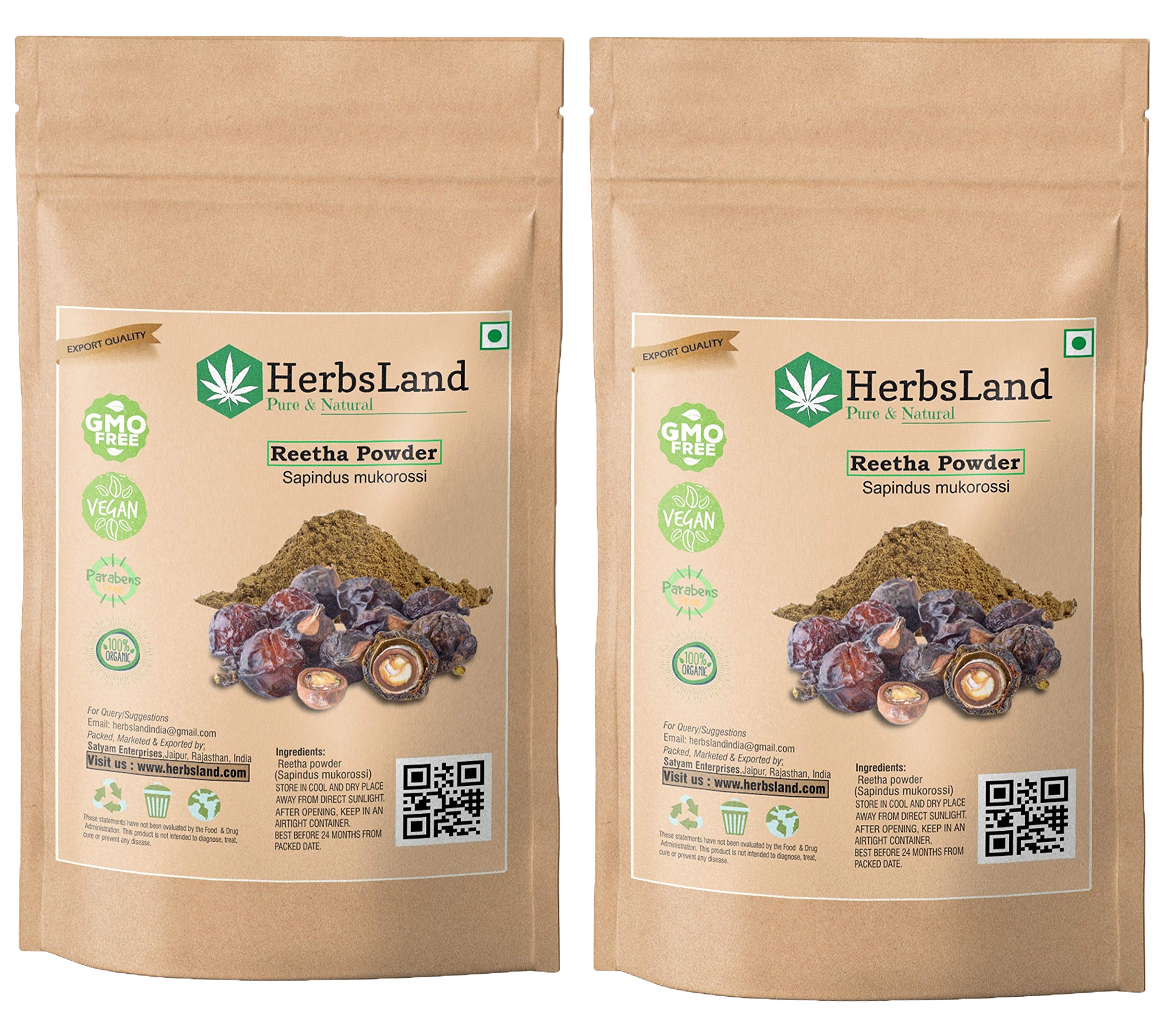 HerbsLand® Pure Organic Reetha Soapnuts Powder (Sapindus Mukorossi) - Natural Shampoo for Hair Growth & Scalp Treatment | Skin & Hair Care | Vegan, Chemical-Free, Eco-Friendly (200g) | Perfect for DIY Hair Masks, Herbal Baths & Sustainable Beauty Routines
