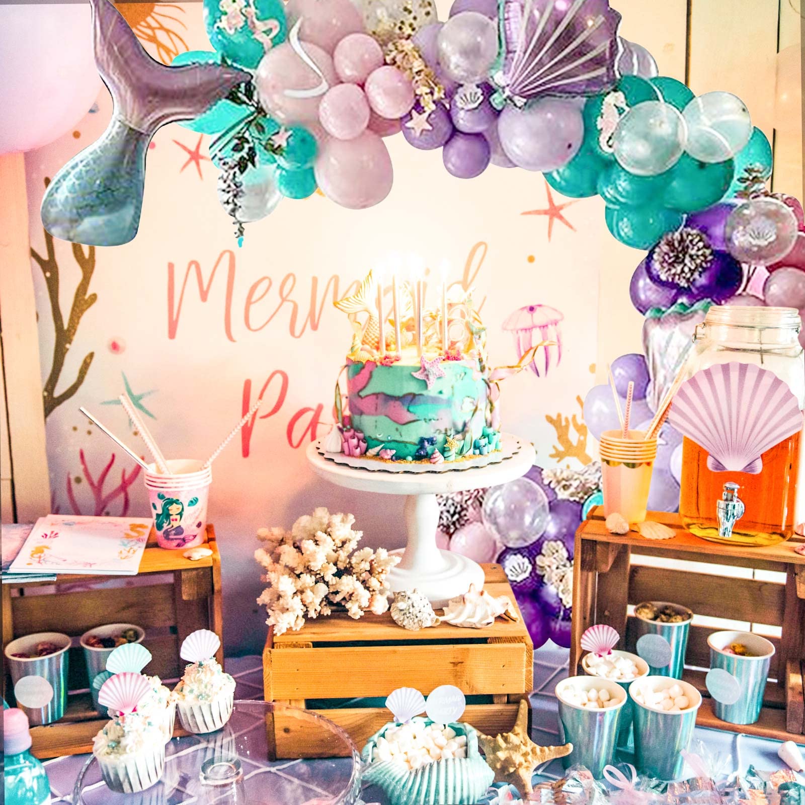 Shell Balloon & Pink Purple Macaron Balloon Garland Kit - Birthday Baby Shower Wedding Graduation Party Decorations | Perfect for Backdrop, Photo Booth & Ceiling Decor