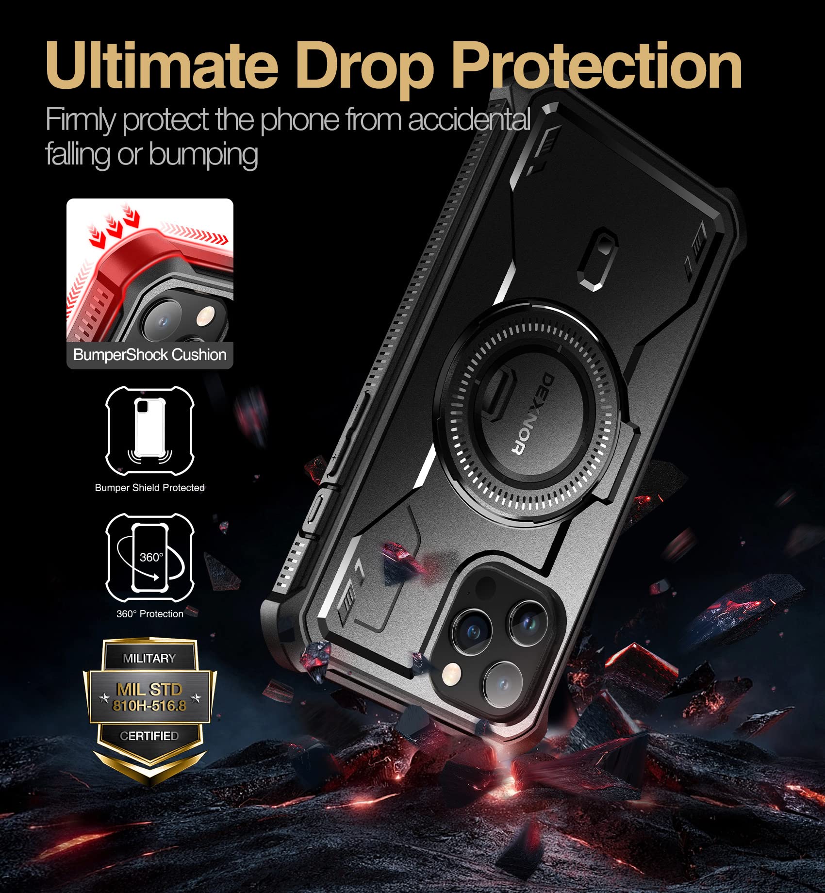 Durable MagSafe Compatible iPhone 12 Pro Max Case with Built-in Screen Protector & Kickstand - Military Grade Shockproof Protective Cover (Black) | Perfect for Outdoor Adventures, Work & Everyday Use