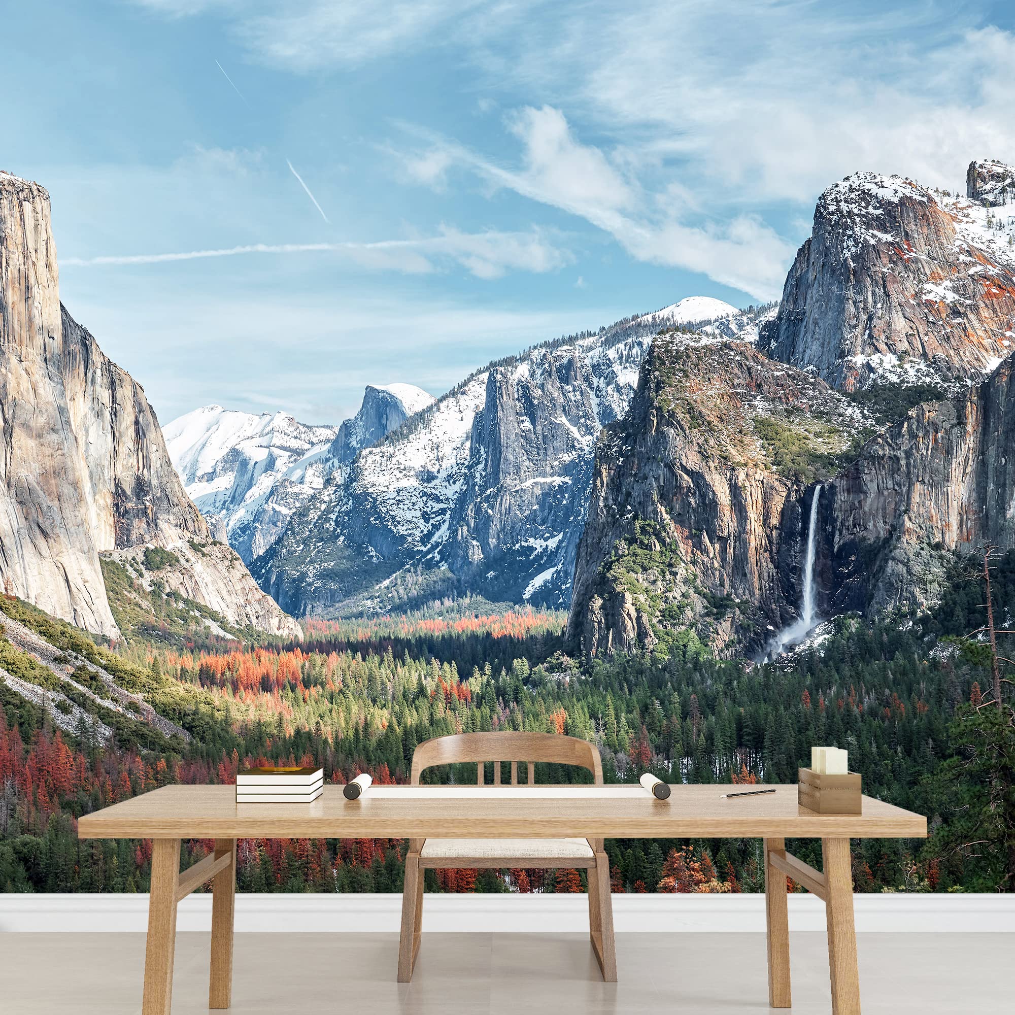 Self-Adhesive Removable Wallpaper - Morning Light on Snow-Capped Mountain Canyon Design (100x144 inches) | Peel & Stick Wall Decals for Living Room, Bedroom, Office | Renter-Friendly Home Decor for Accent Walls & Interior Design