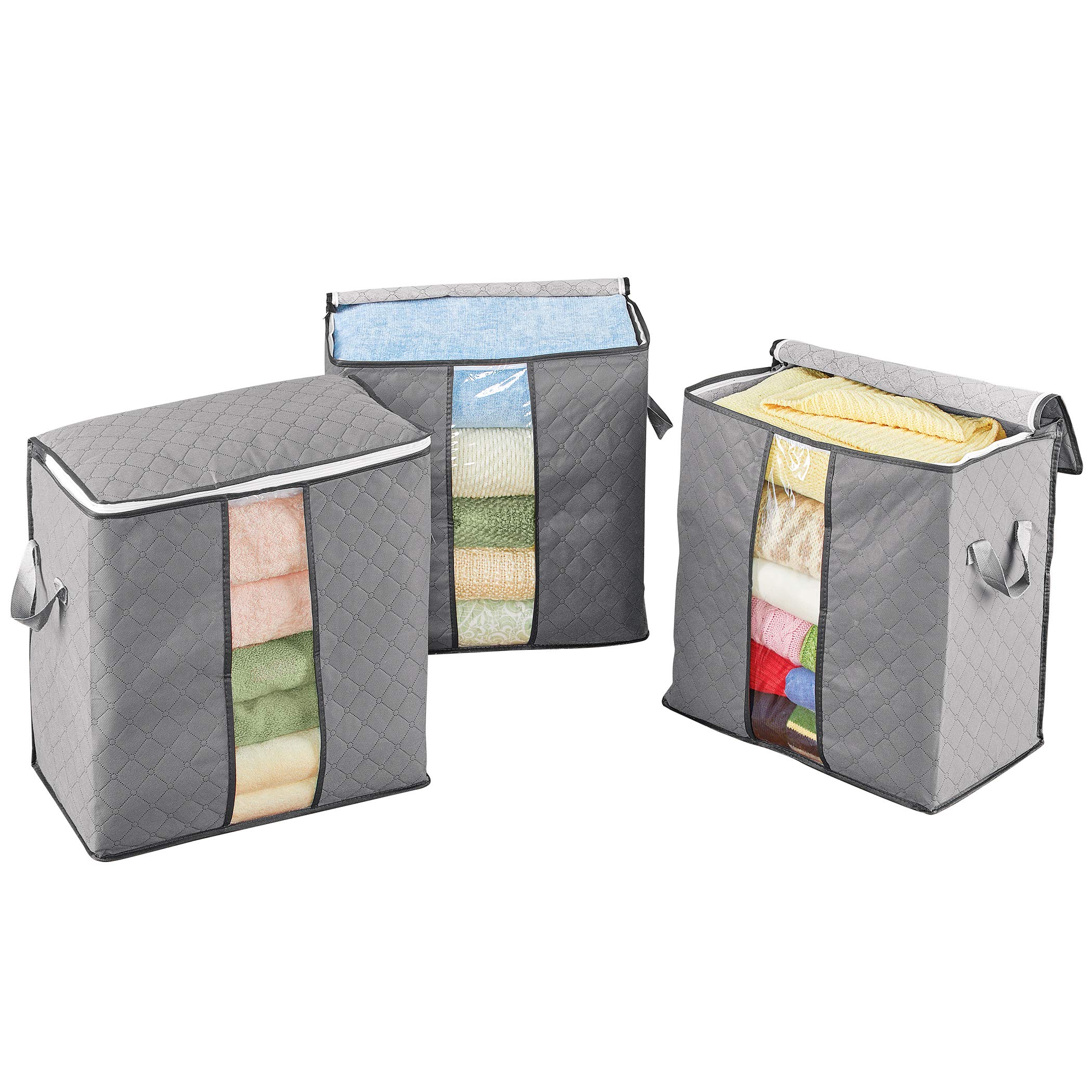 Collections Etc Large All-Around Zippered Storage Bags with Handles - Set of 3 | Durable Multi-Purpose Organizer for Travel, Home & Office Organization