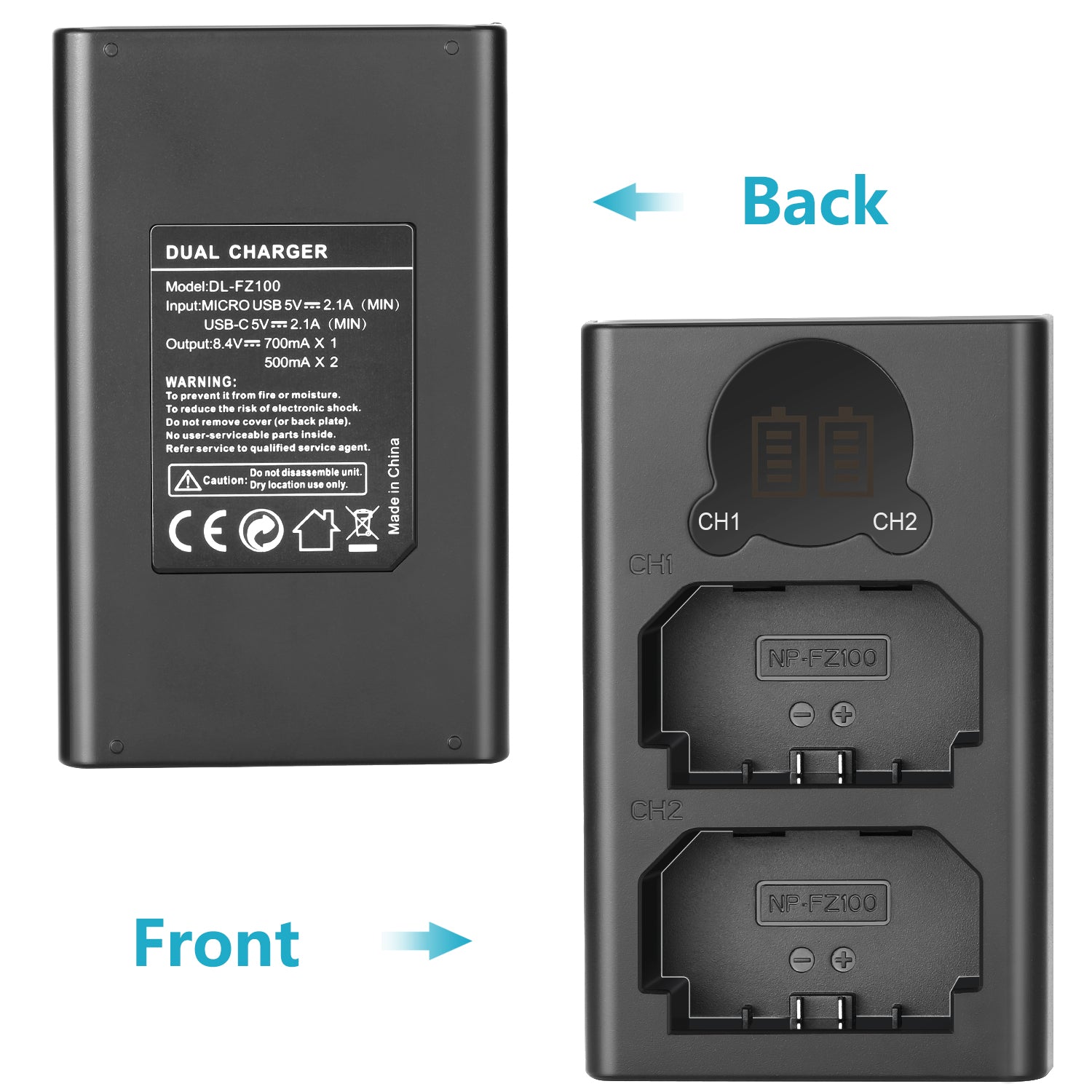 NEEWER Dual USB Battery Charger for Sony NP-FZ100 - Fast Charging for Cameras, Camcorders & More | Perfect for Travel, Vlogging & Professional Photography