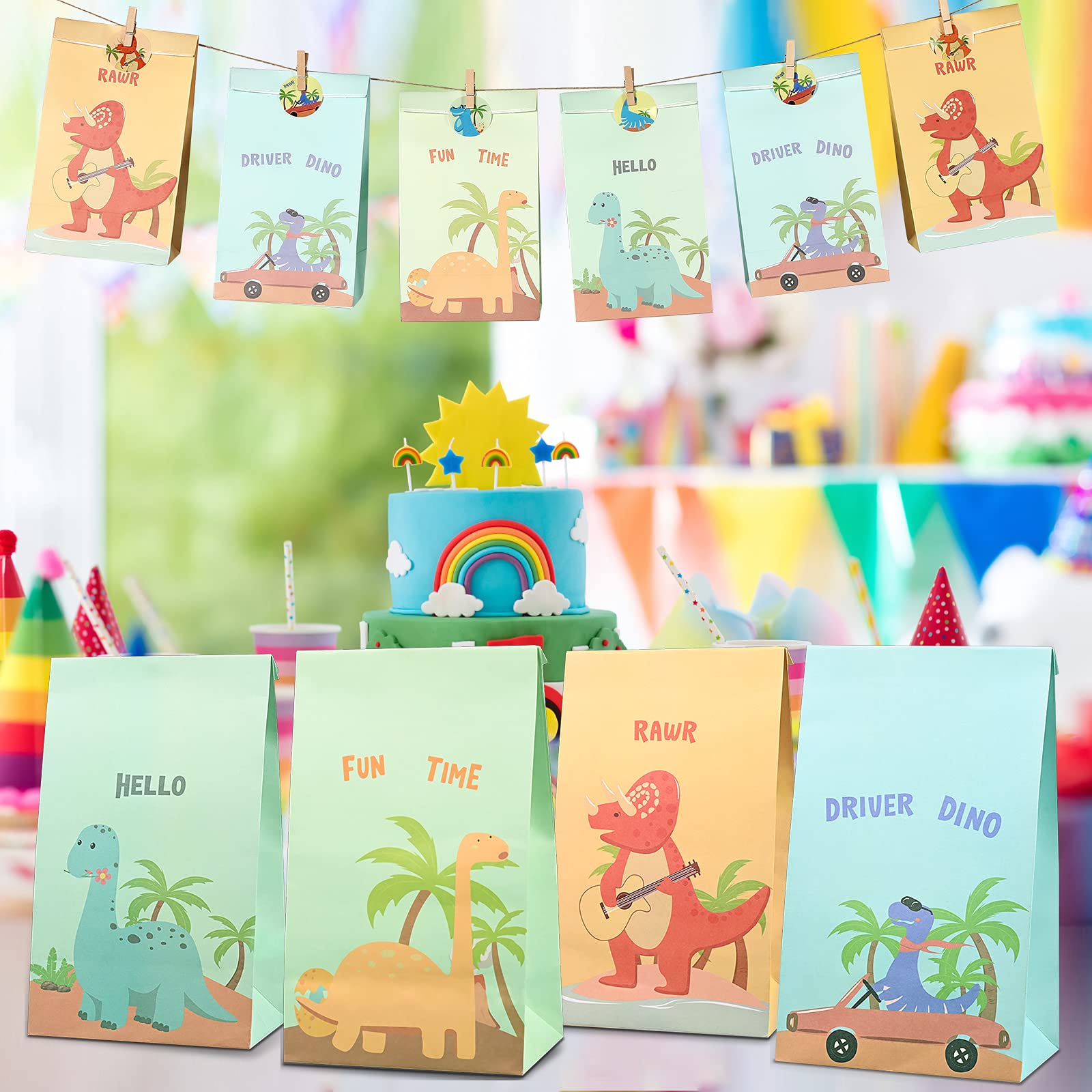 Dinosaur Party Favor Bags for Kids - Dino Themed Goodie Candy Treat Bags | Birthday Party, Baby Shower Supplies | Perfect for Jurassic Theme Celebrations & Classroom Rewards