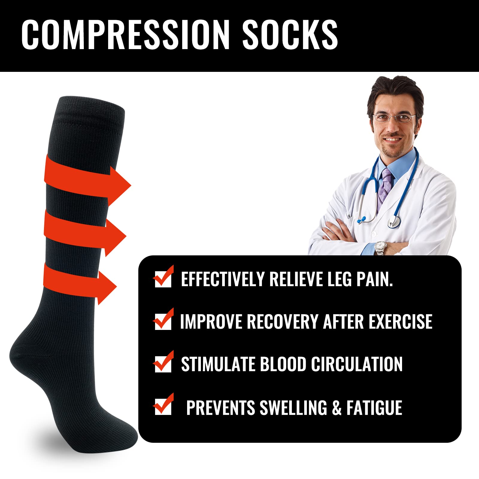 Fenglaoda Compression Socks for Women & Men - 3 Pairs Graduated Support Socks (15-20 mmHg) for Circulation, Nurses, Running & Travel - Improve Leg Comfort & Reduce Swelling