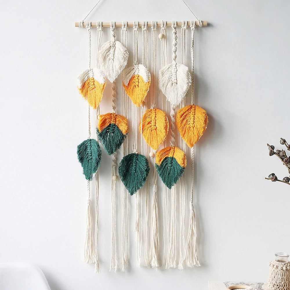Boho Macrame Leaves Wall Hanging - Handmade Cotton Rope Decor for Living Room, Bedroom, Nursery - Perfect for Home, Office & Wedding Decor