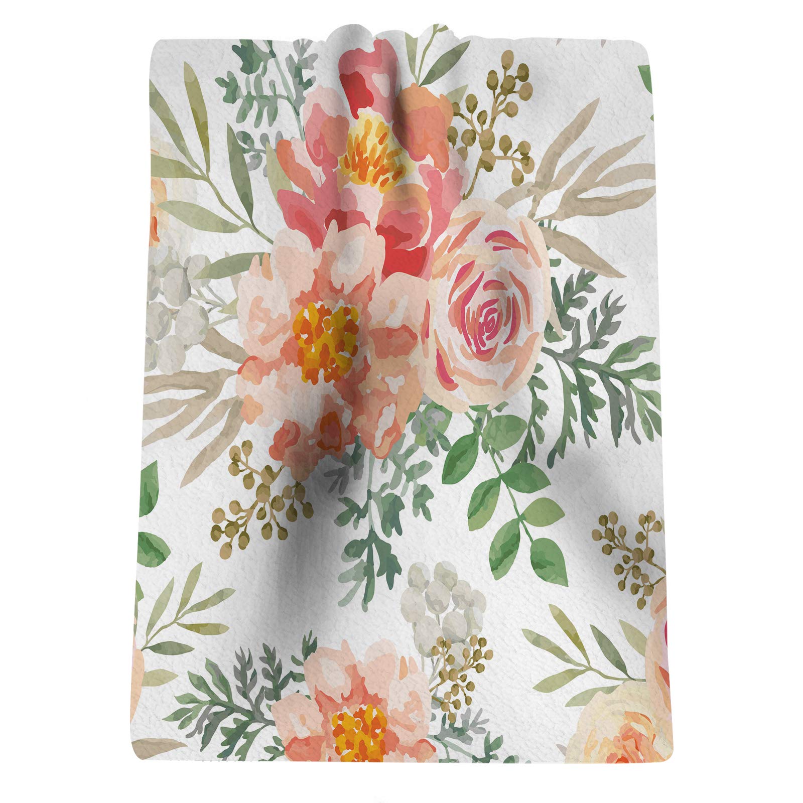 Pink Rose Hand Towel - Floral Watercolor Bath Towel 15x30 Inch, Soft & Absorbent for Face, Spa, Yoga | Romantic Peach Decor for Bathroom & Home