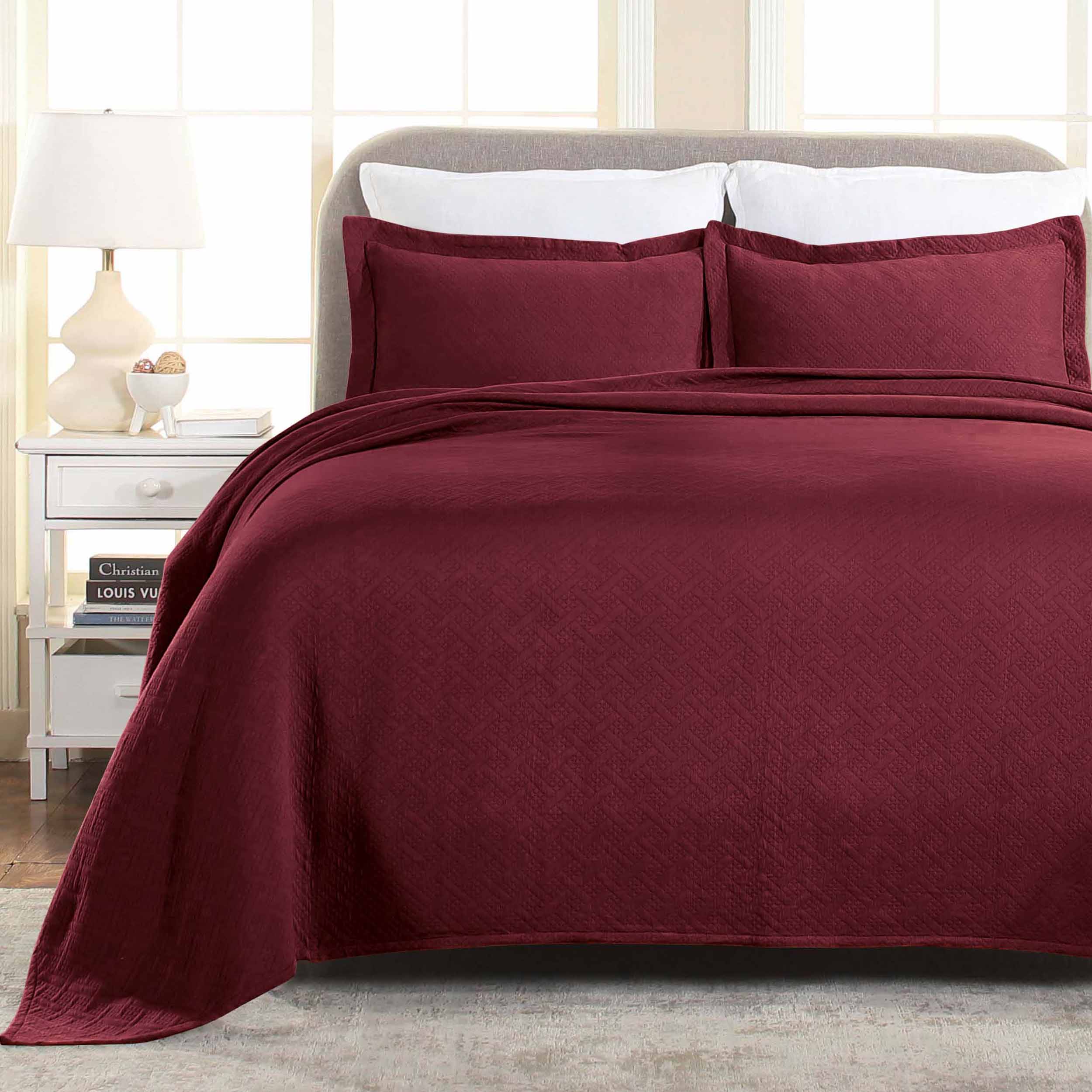 Basket Weave Matelasse Cotton Bedspread Set - Queen Size 3-Piece Luxury Bedding for Master Bedroom - Perfect for Home Decor, Guest Room & Hotel Style Comfort
