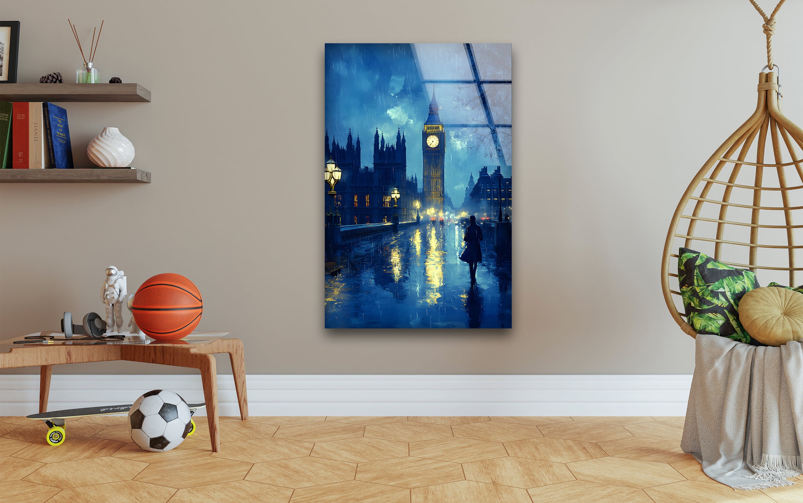 London Rainy Night Glass Wall Art - Elegant Home Decor for Living Room, Bedroom & Office - Perfect Gift for Art Lovers