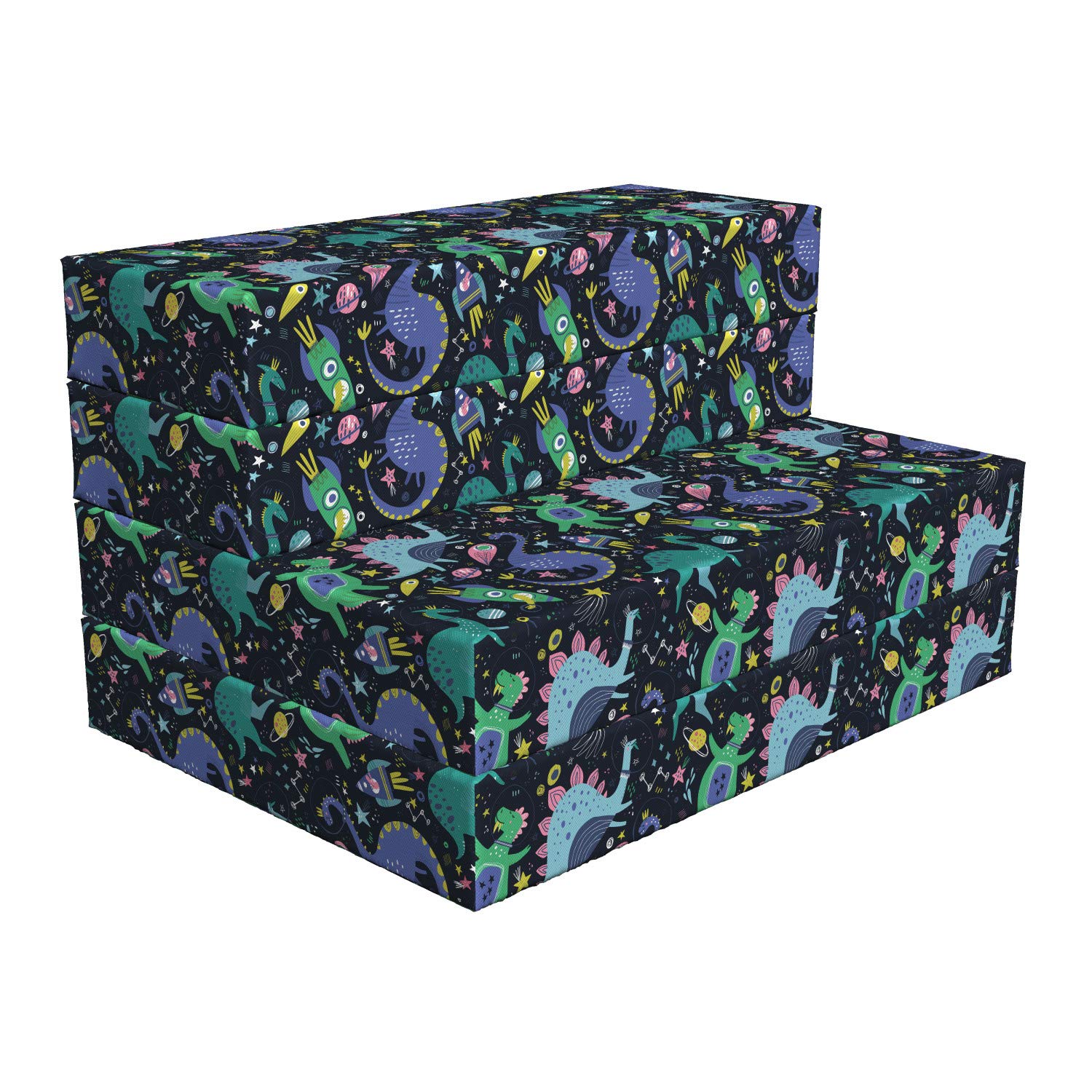 Ambesonne Dragon Foldable Mattress - Space Themed Dinosaur & Planets Design, 74.8