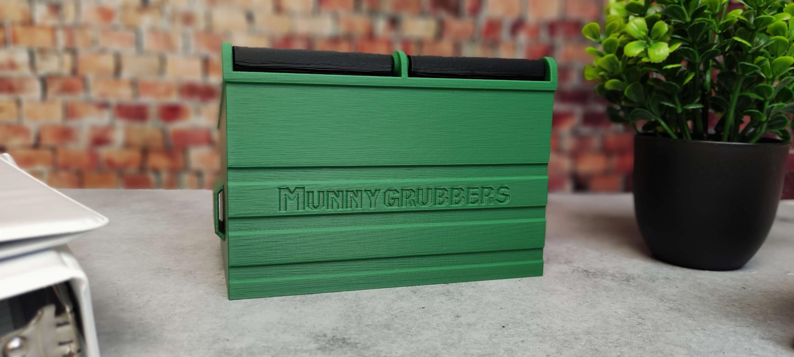 MunnyGrubbers Dumpster Fire Desk Organizer with Removable LED Flame & Remote - Funny Office Decor, Coworker Gag Gift, Employee Appreciation Present - Perfect for Prank Gifts, Work Desk Organization & Stress Relief (Green)