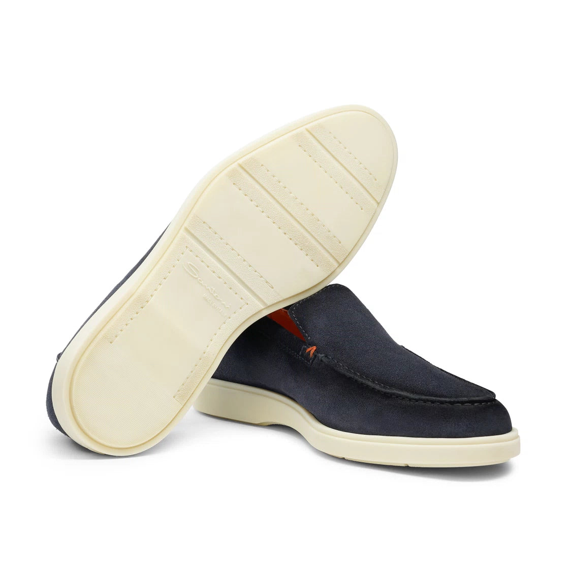 SANTONI Blue Suede Slip-On Loafers for Men - Comfortable Casual Shoes for Office, Travel & Everyday Wear