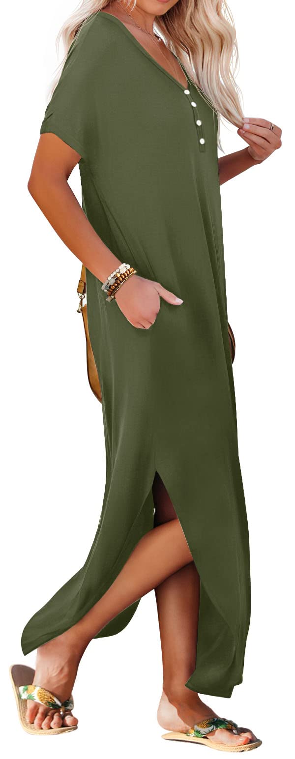 GRECERELLE Women's Summer Casual Long Sleeveless Maxi Dress with Side Slits - Perfect for Beach, Vacation, and Outdoor Parties