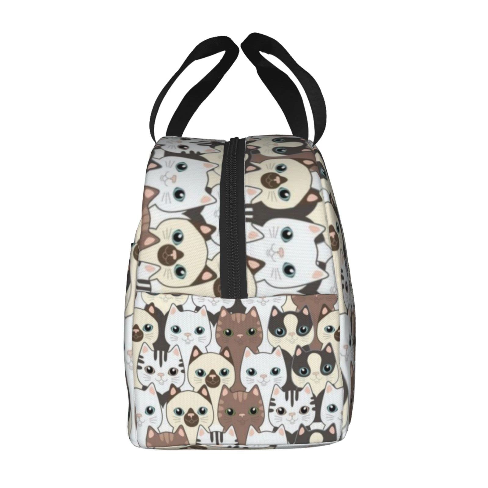 Giwawa Insulated Lunch Bag with Cute Cat Print - Leakproof Cooler Tote for Women, Men, Kids - Perfect for School, Office, Work, Picnic & Outdoor Activities