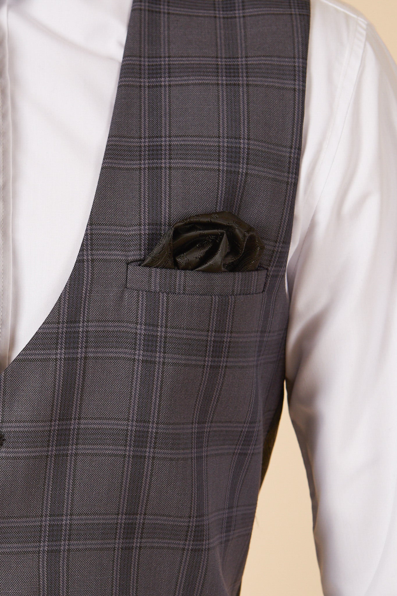 JOSE Men's Grey Check Single Breasted Waistcoat Vest - Formal & Casual Slim Fit for Business, Wedding & Office Wear