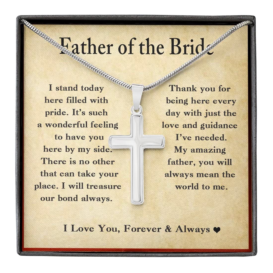 Father of The Bride Cross Necklace - Elegant Wedding Gift for Dad, Thank You Present from Bride - Perfect for Wedding Day, Father's Day & Special Occasions