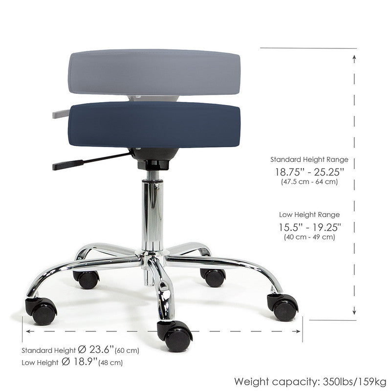 Earthlite Pneumatic Rolling Massage Stool with Adjustable Height & Optional Backrest - Professional Portable Massage Chair for Therapists, Home & Spa Use