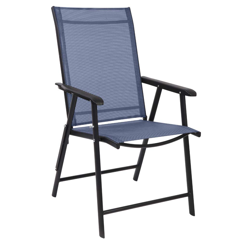VINGLI Upgraded Single Folding Chair with Arms - Portable Patio Chair for Indoor & Outdoor Use, Lightweight Sling Back Design for Lawn, Pool, Courtyard, Balcony, Garden, Camping & Picnics (Blue)