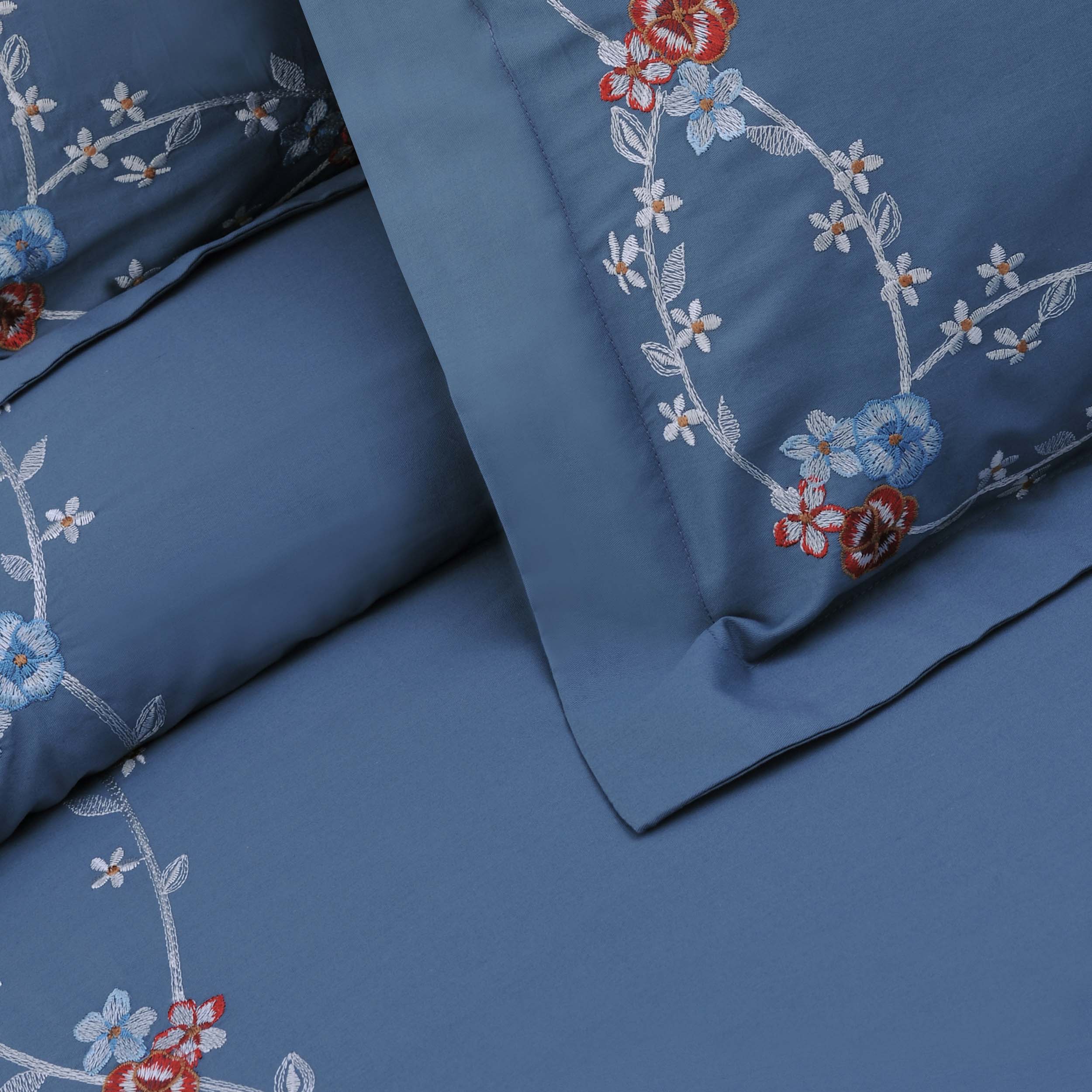 Helena Cotton Embroidered 3-Piece Duvet Cover Set - Queen Size Bedding Set with Pillowcases - Soft & Breathable Luxury Bedding for Master Bedroom, Guest Room & Dorm Decor