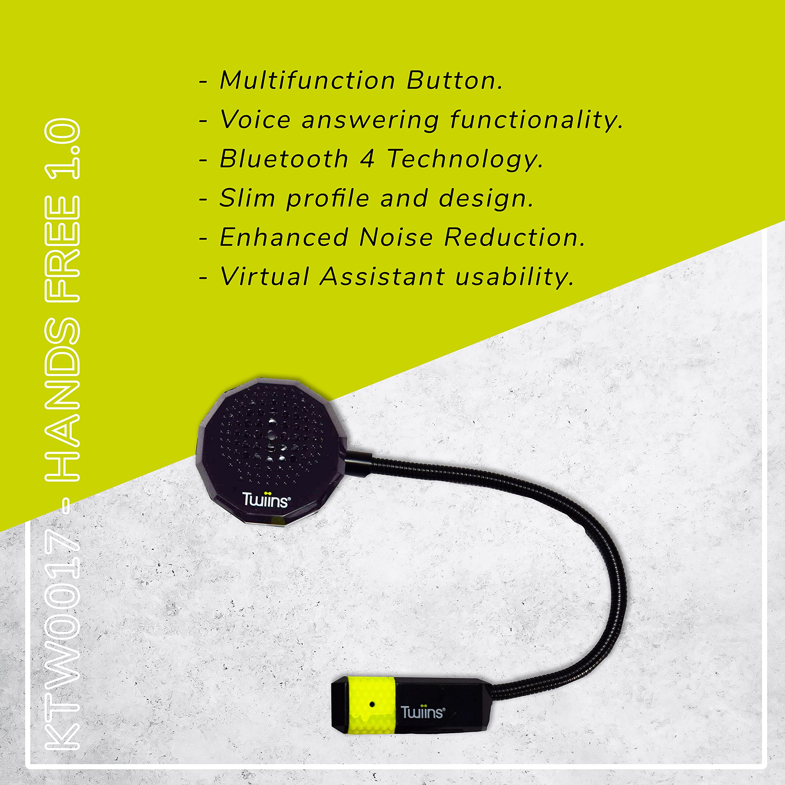 Twiins HF 1.0 Bluetooth Motorcycle Helmet Communication Headset with Single Speaker - Wireless Intercom for Riders, Hands-Free Calling & Music - Perfect for Road Trips & Group Riding