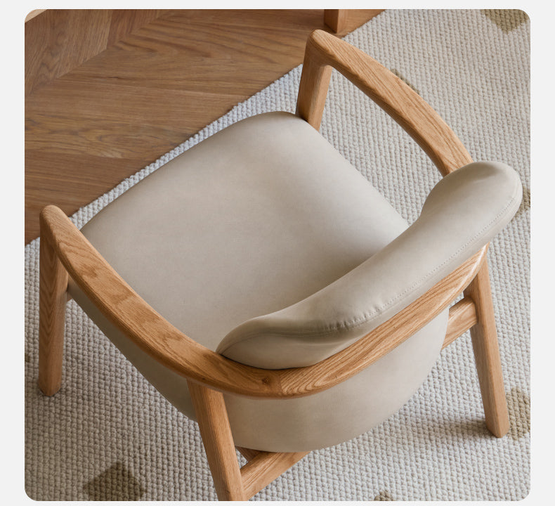 Premium Solid Oak & Ash Wood Chair with Organic Leather Upholstery - Ergonomic Office & Living Room Furniture for Home & Workspace