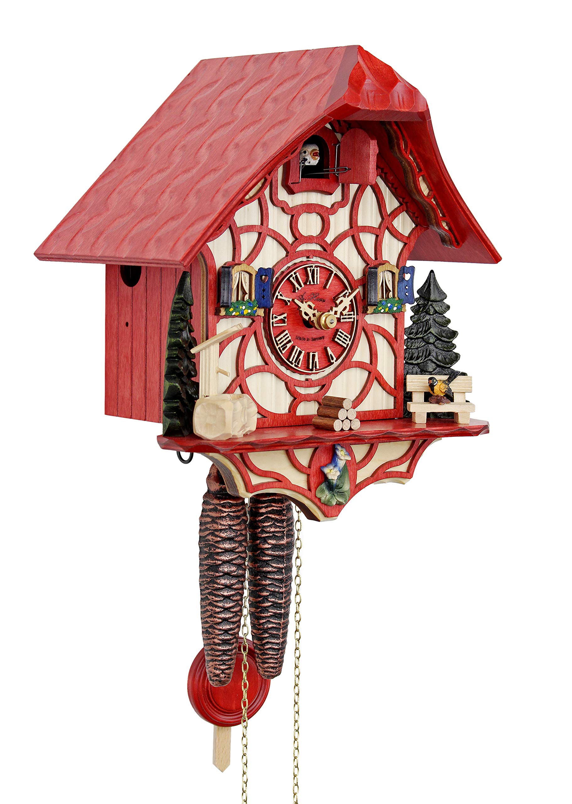 Authentic German Cuckoo Clock - Handcrafted Wooden Magic Red Design - Perfect for Home Decor, Gifts & Traditional Wall Clocks