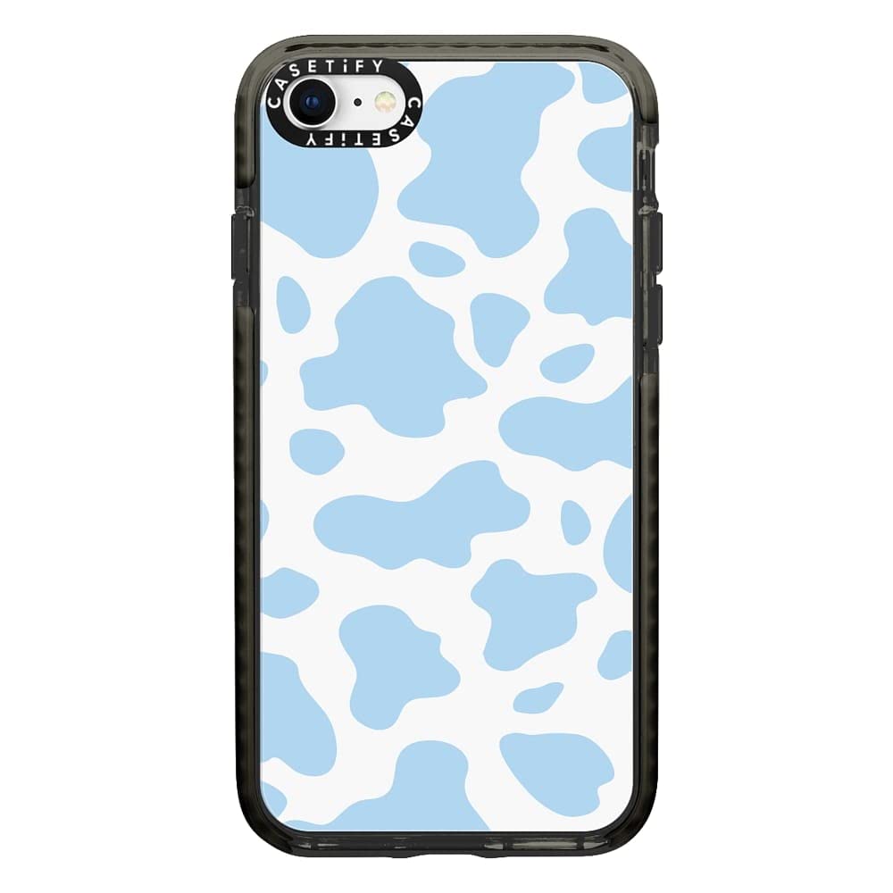 CASETiFY Impact Case for iPhone SE (2020/2022) and iPhone 7/8 - Blue Cow Print Design with Clear Black Protection - Durable Shockproof Phone Cover for Everyday Use & Outdoor Activities