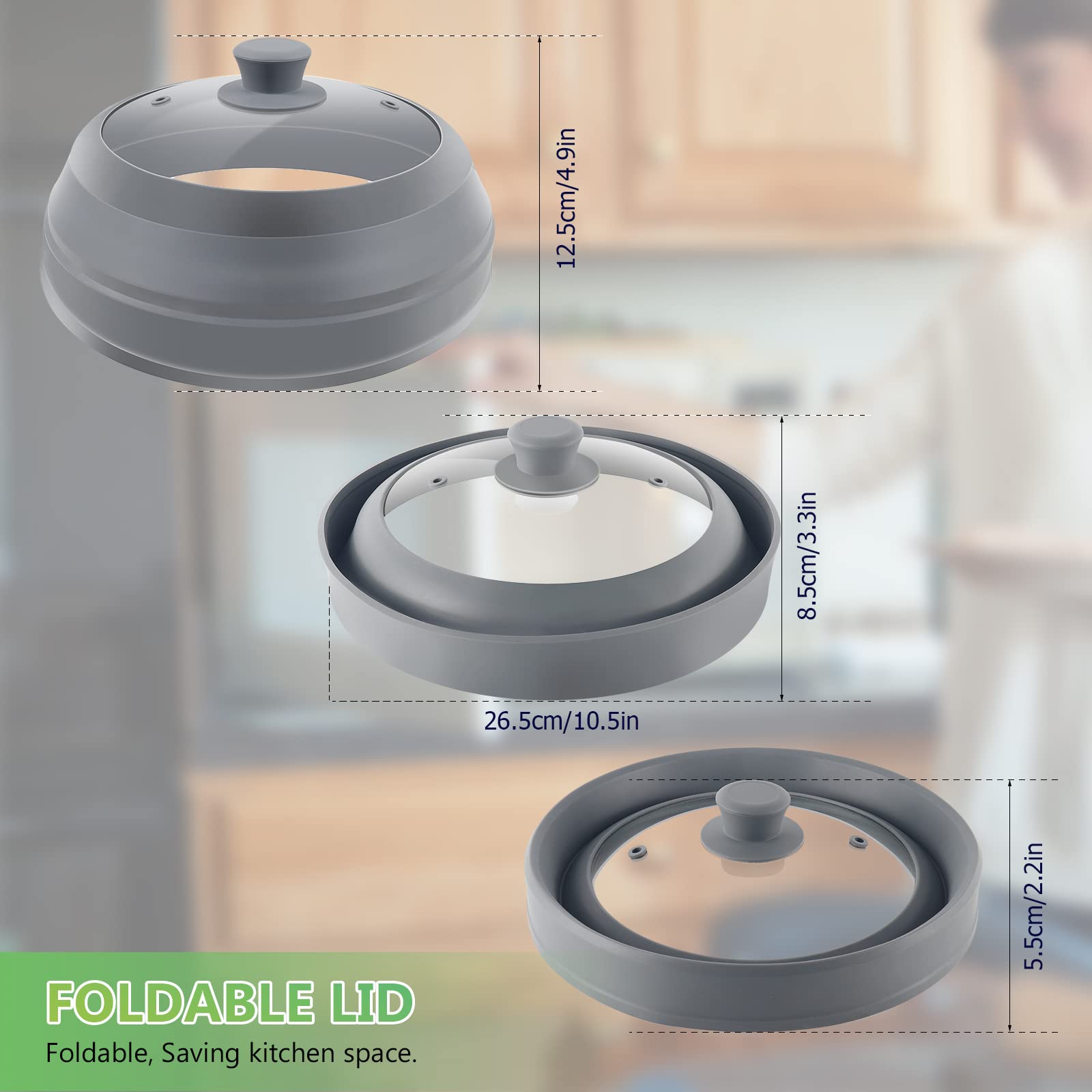 BPA-Free Glass Microwave Splatter Cover - 10.5 Inch Foldable Microwave Plate Cover & Silicone Splash Guard for Food - Perfect for Reheating, Cooking, and Preventing Messes in Microwave Ovens
