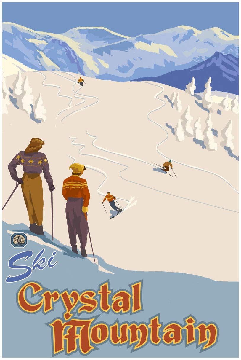 Paul A. Lanquist Crystal Mountain Washington Ski Slope Giclee Art Print - 30x45 Inch Wall Decor for Ski Lodge, Cabin & Mountain Home Decor