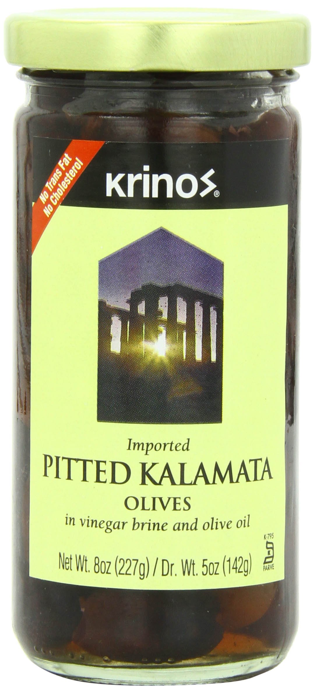 Organic Pitted Kalamata Olives by Krinos - 8oz (Pack of 6) | Premium Greek Olives for Salads, Charcuterie Boards & Mediterranean Recipes