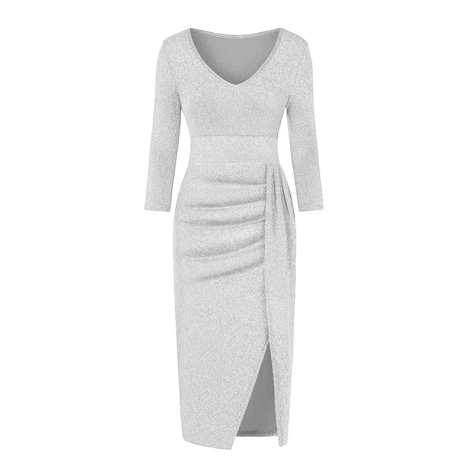 SCKARLE Women's Sexy Sequin Bodycon Dress - High Waist Slit V-Neck Clubwear for Nightclub & Party | Perfect for Office to Evening Events