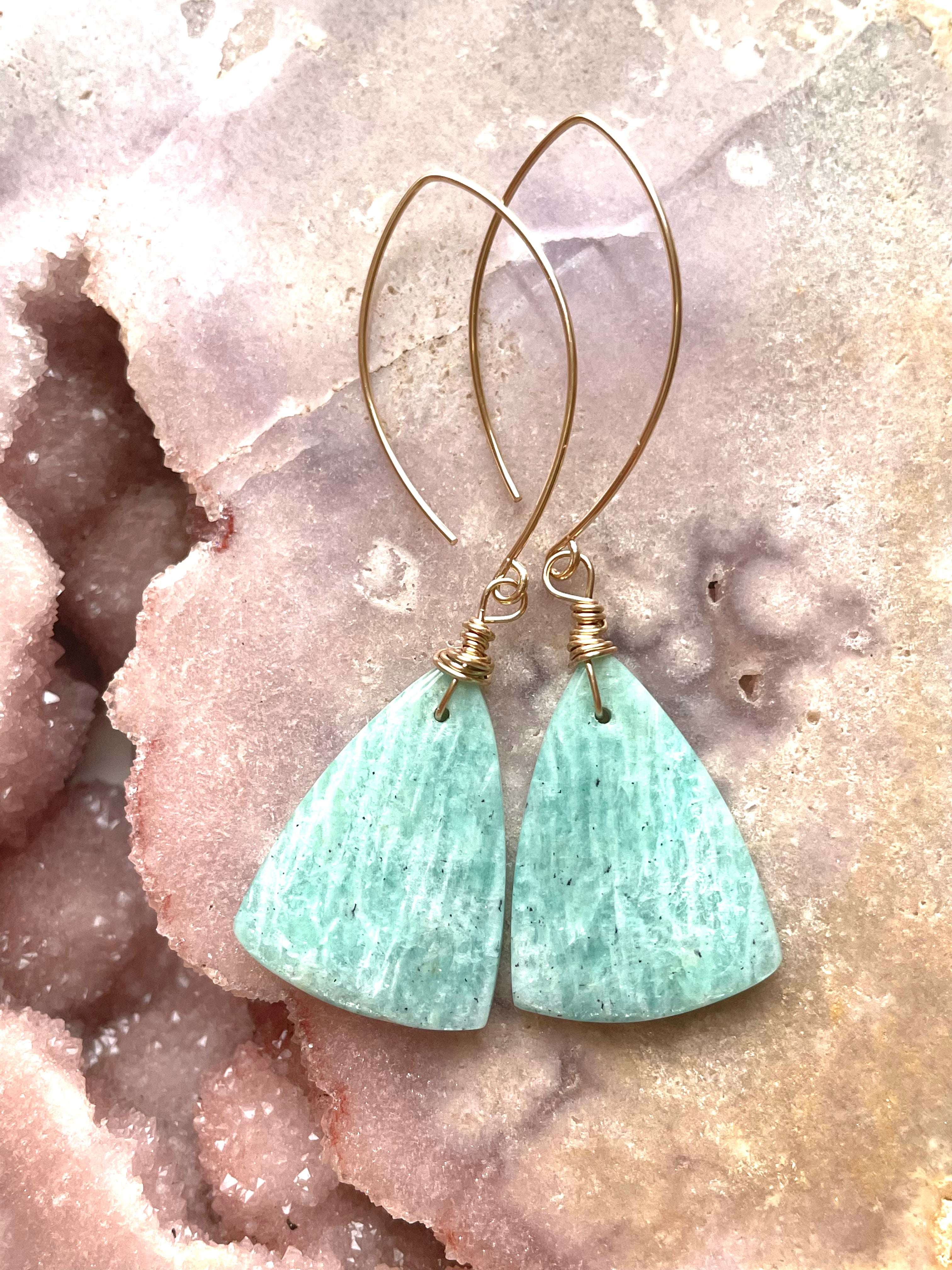 Amazonite Dangle Earrings in Gold Fill - Elegant Boho Jewelry for Women, Perfect for Parties, Weddings & Everyday Wear